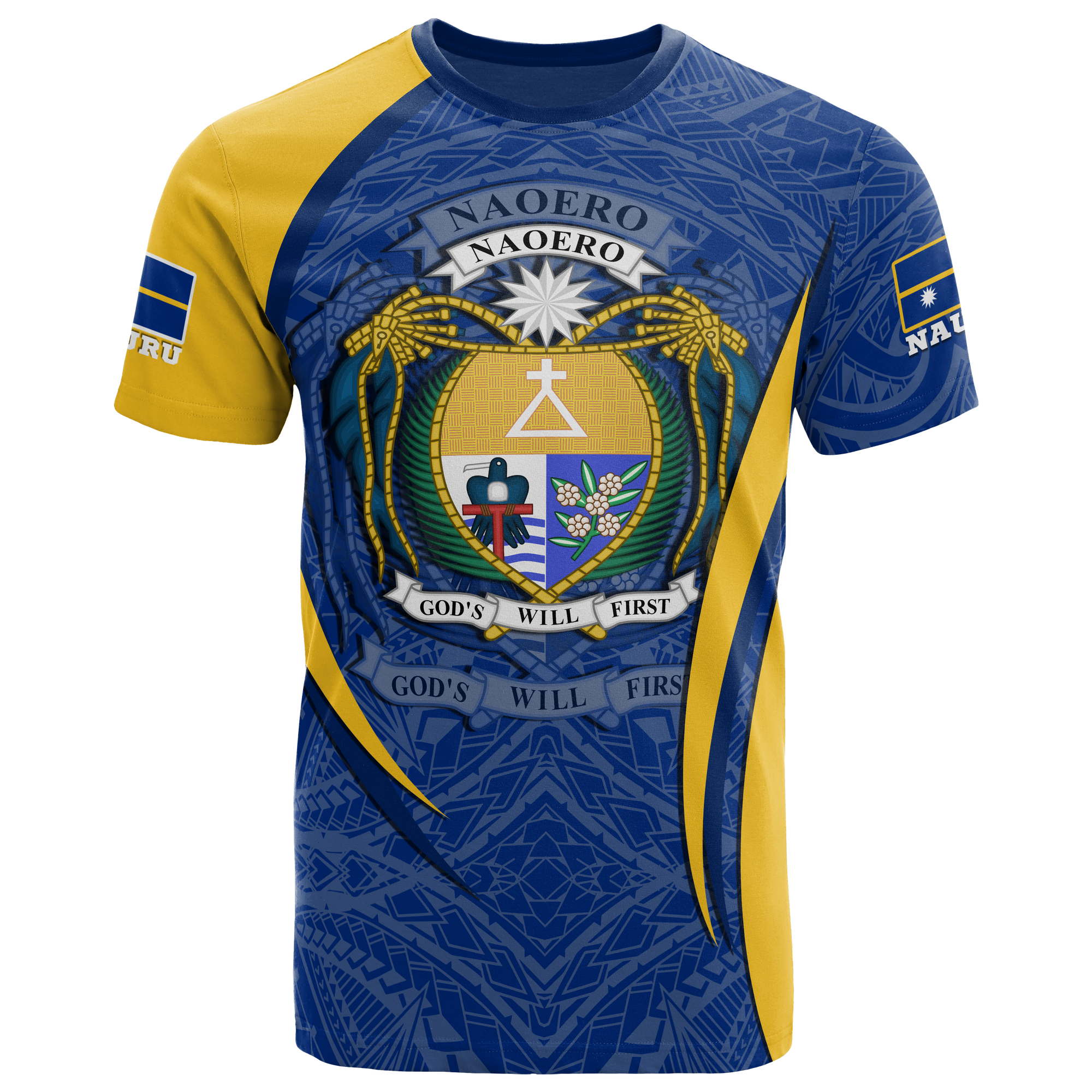 Nauru Polynesian T Shirt Nauru Flag Coat Of Arms Polynesian Tattoo Blue Unisex Blue - Polynesian Pride