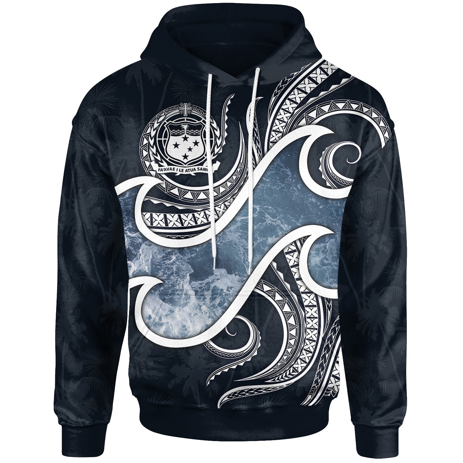 Samoa Polynesian Hoodie Ocean Style Unisex Black - Polynesian Pride