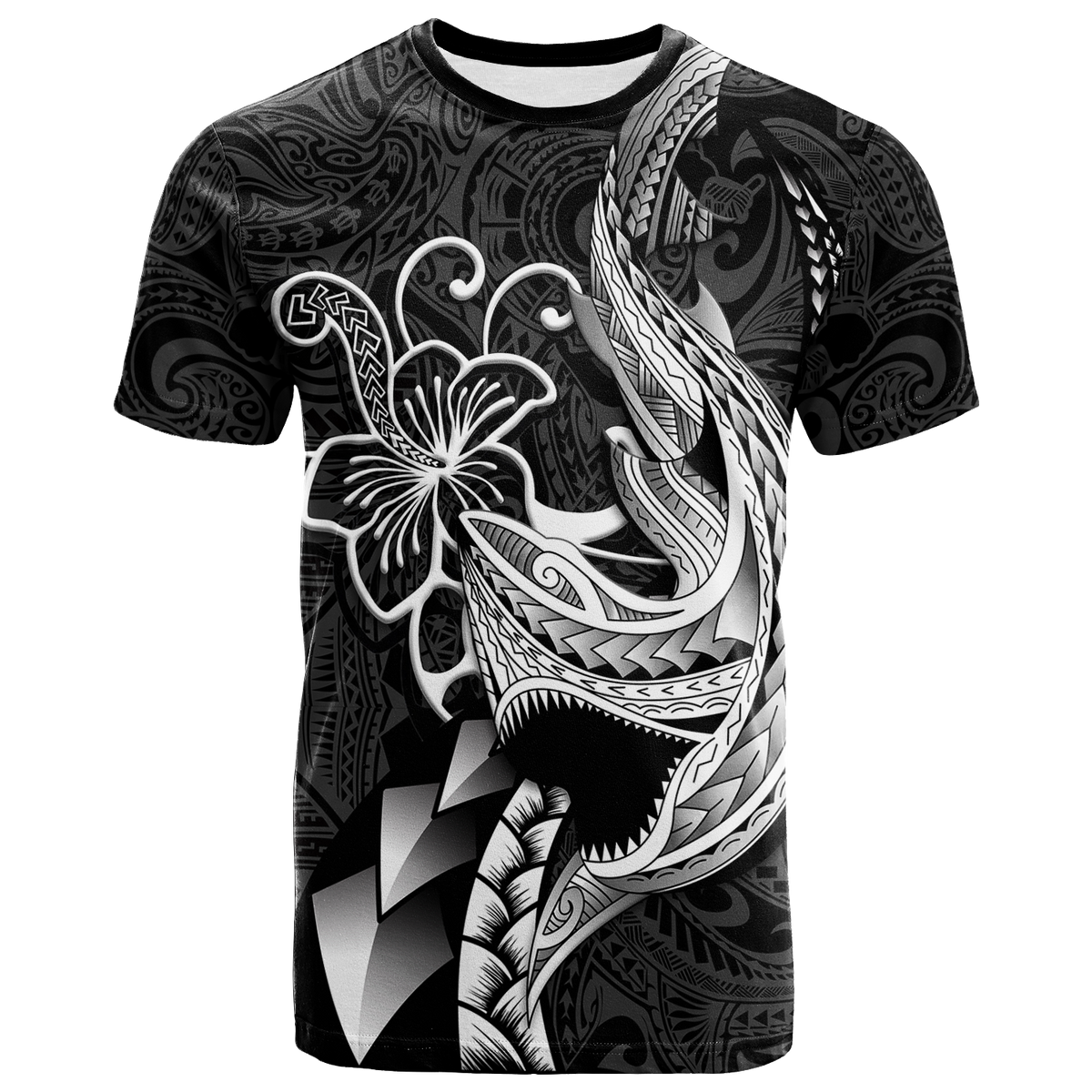 Polynesian Shark Tattoo Hawaii Tribal T Shirt LT12 Unisex Black - Polynesian Pride