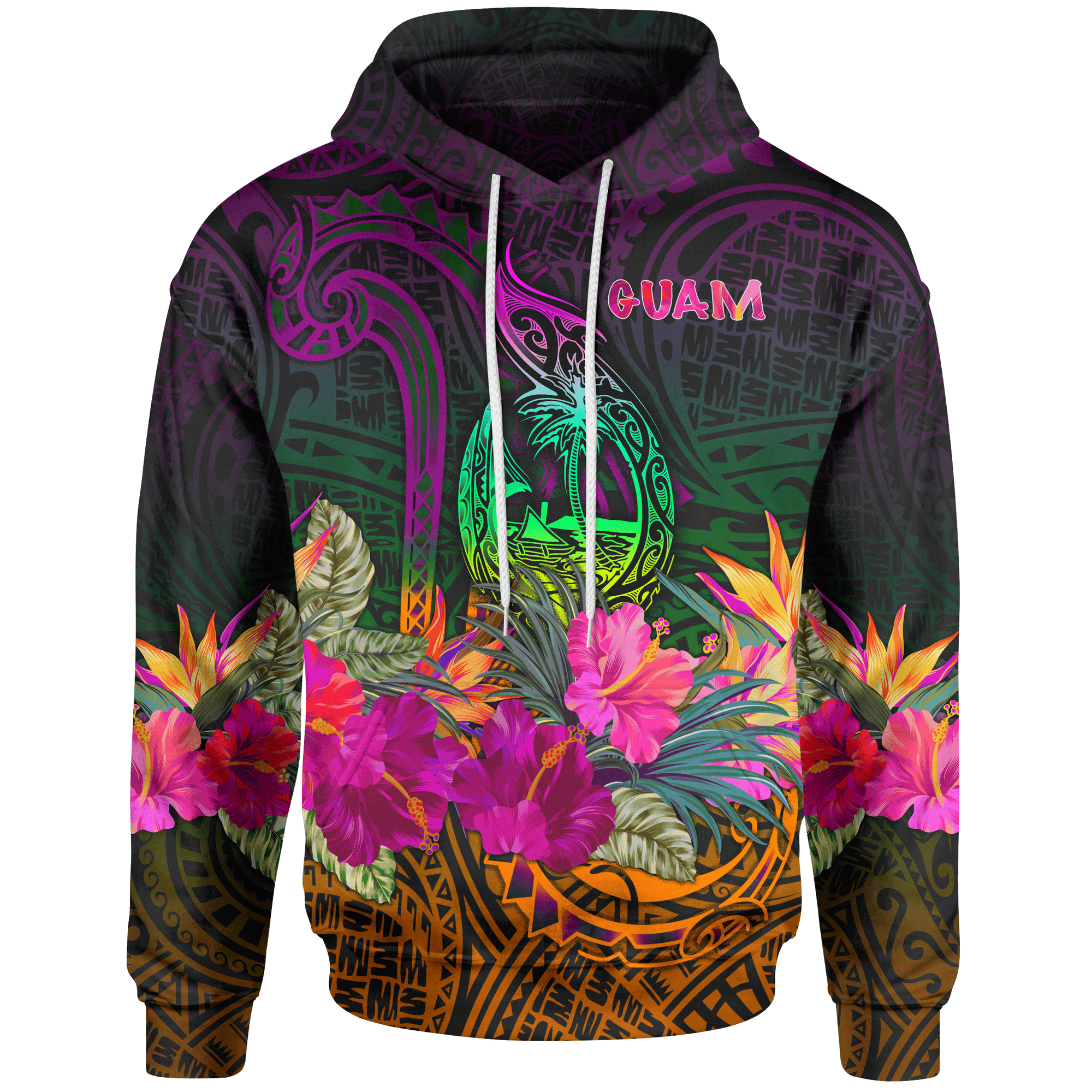 Guam Polynesian Hoodie Summer Hibiscus Unisex Reggae - Polynesian Pride