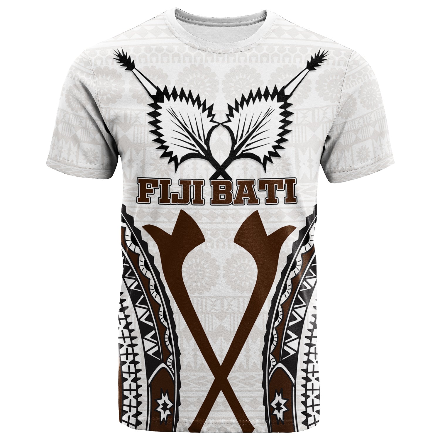 Fiji Bati Tapa Pattern T Shirt LT12 Unisex White - Polynesian Pride