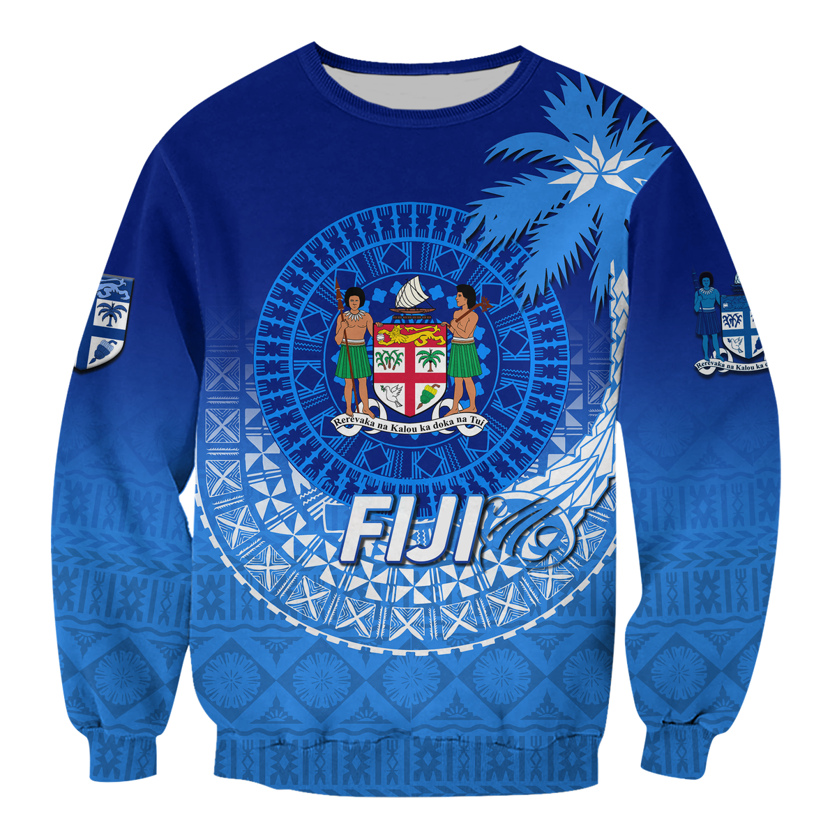 Fiji Tapa Tribal Coconut Tree Sweatshirt - LT12 Unisex Blue - Polynesian Pride