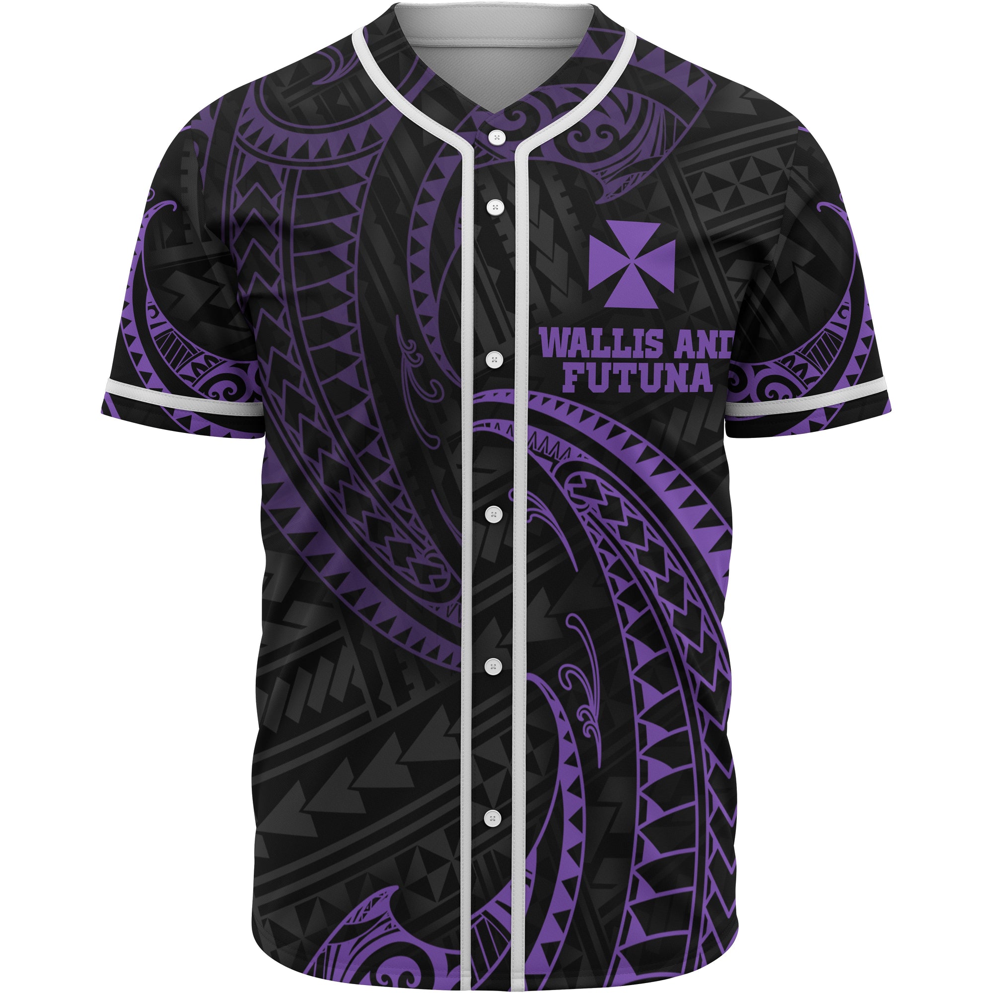 Wallis and Futuna Polynesian Baseball Shirt - Purple Tribal Wave Unisex Purple - Polynesian Pride