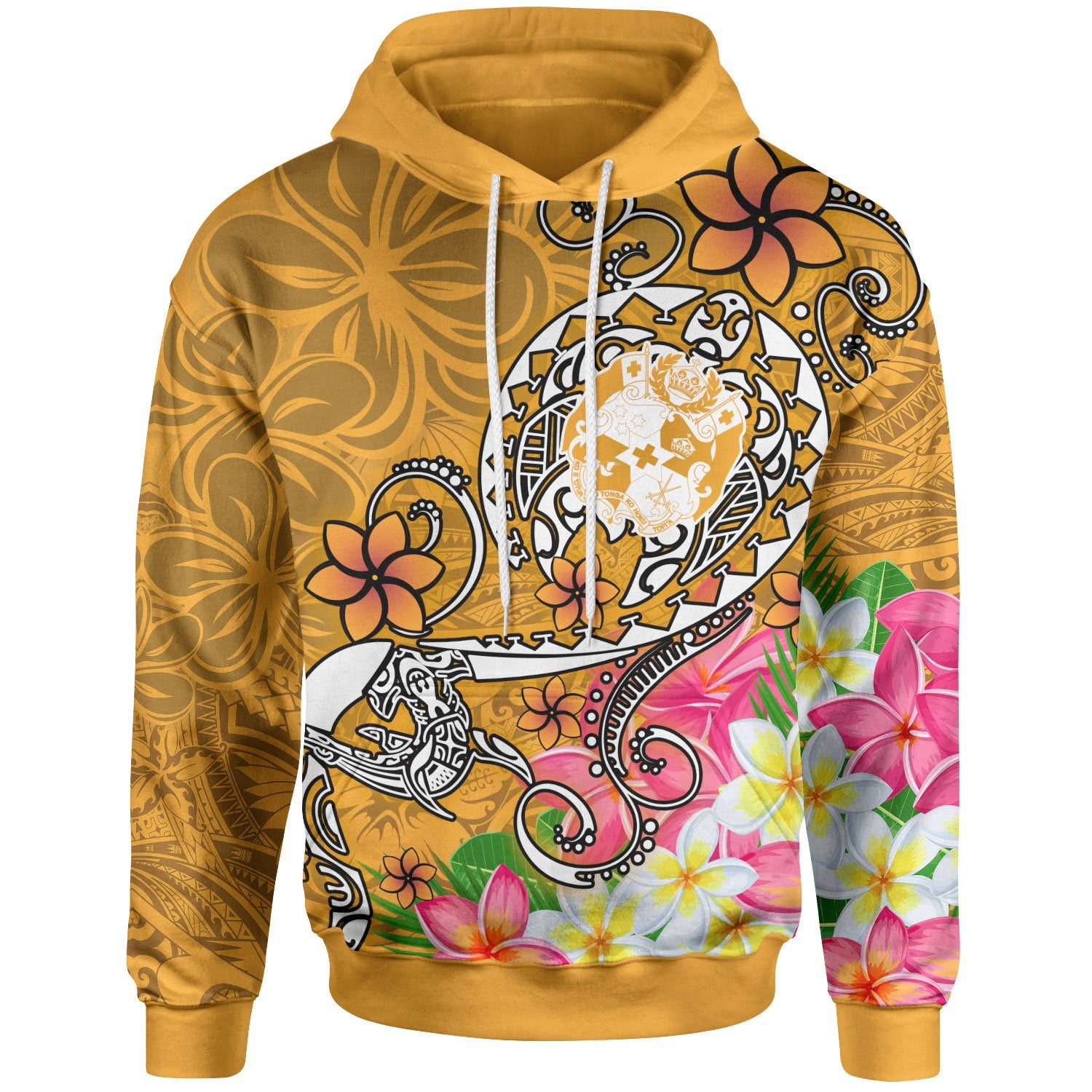 Tonga Hoodie Turtle Plumeria (GOLD) Unisex Gold - Polynesian Pride