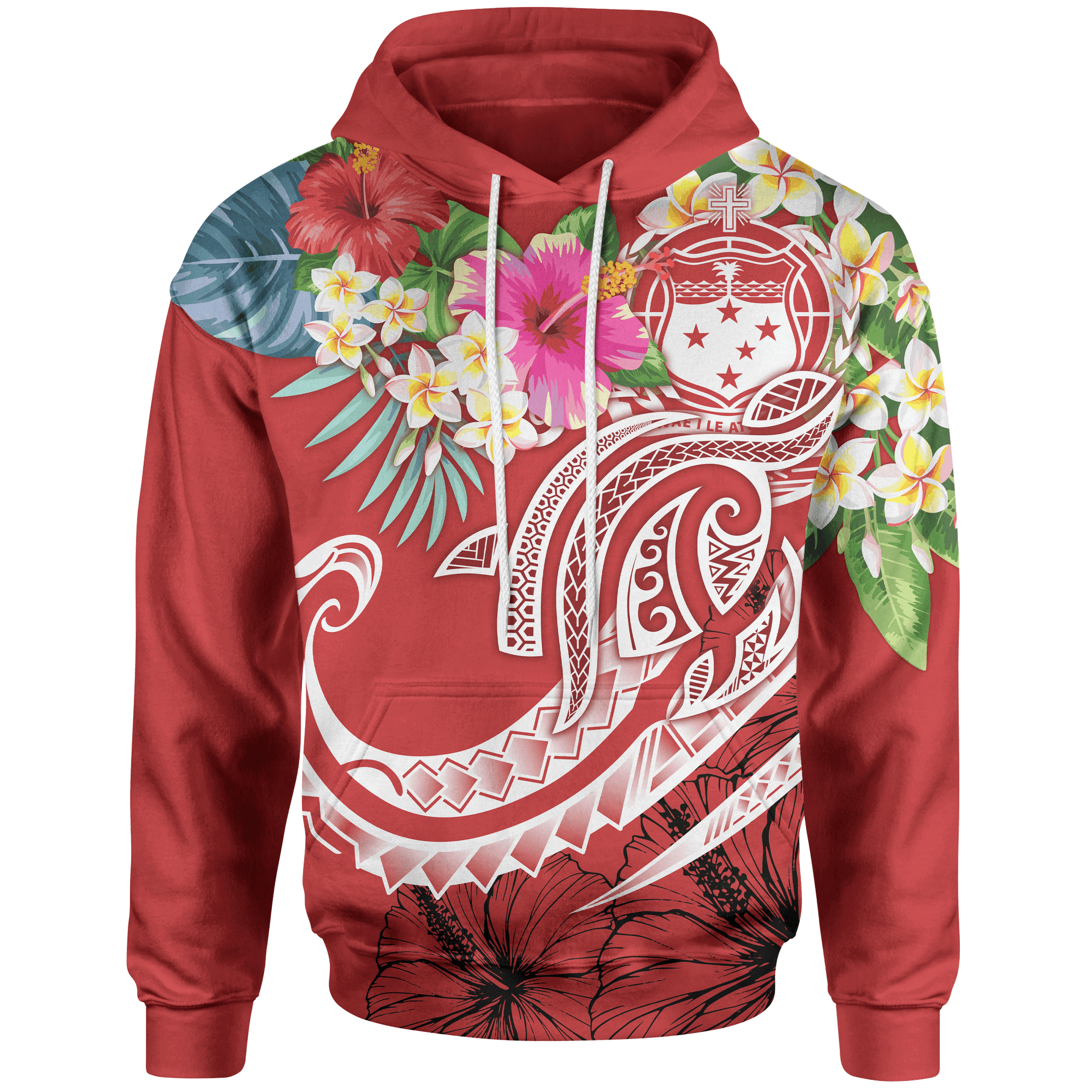 Polynesian Samoa Hoodie Summer Plumeria (Red) Unisex Red - Polynesian Pride