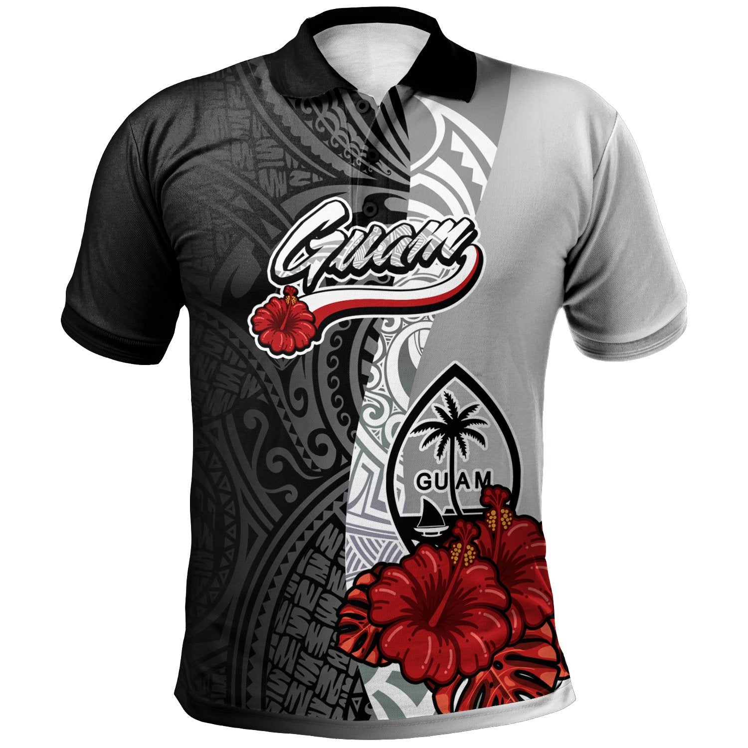 Guam Polynesian Polo Shirt Coat Of Arm With Hibiscus White Unisex White - Polynesian Pride