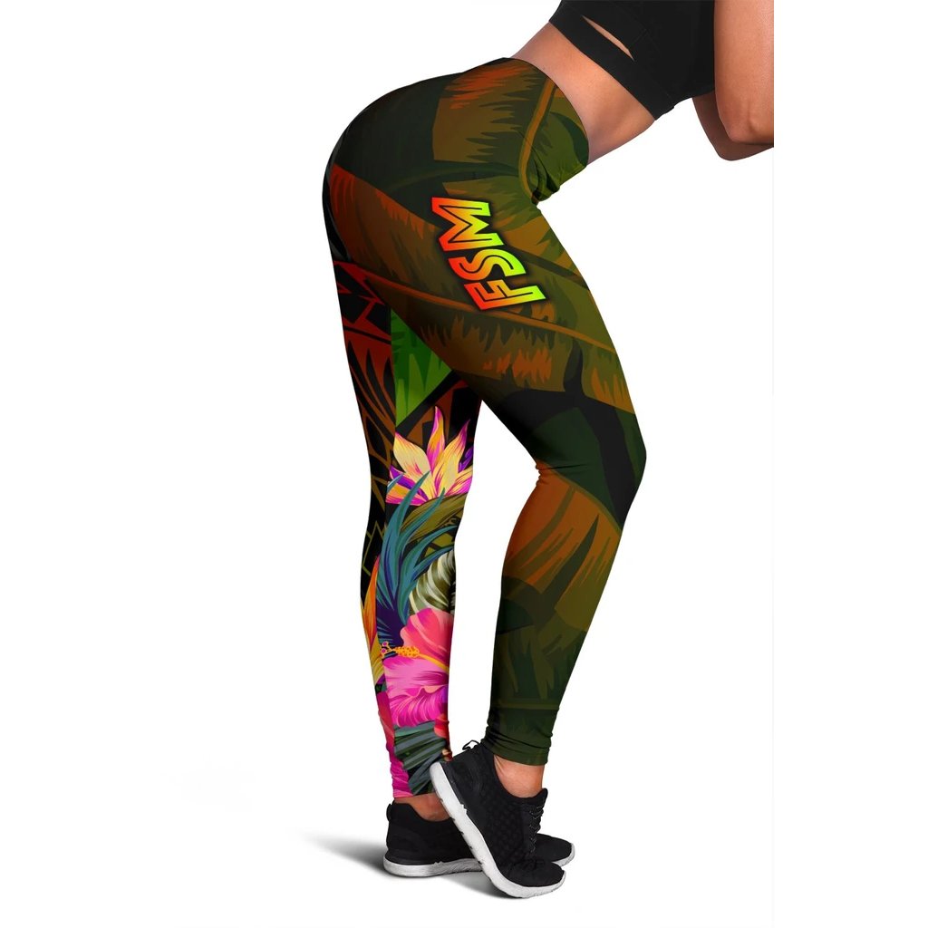 Federated States of Micronesia Polynesian Leggings - Hibiscus and Banana Leaves Reggae - Polynesian Pride