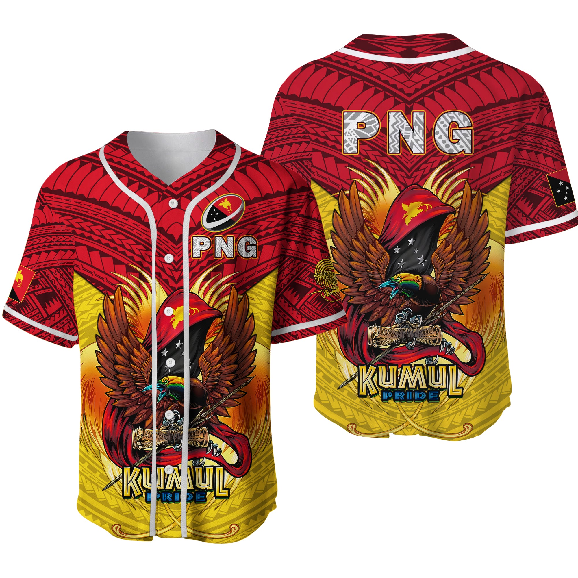 Papua New Guinea Rugby Kumul Pride Baseball Jersey - LT2 YELLOW - Polynesian Pride