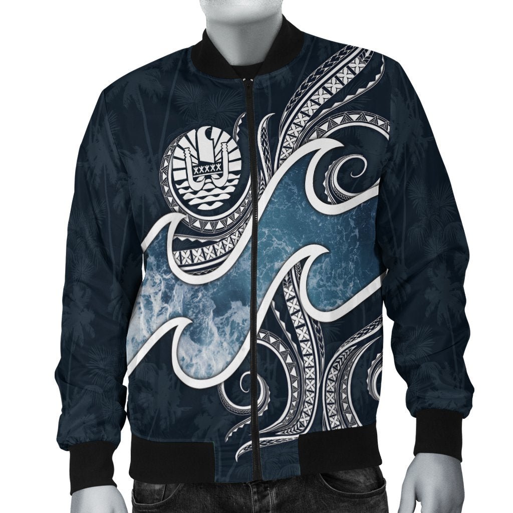 Tahiti Polynesian Men's Bomber Jacket - Ocean Style Blue - Polynesian Pride