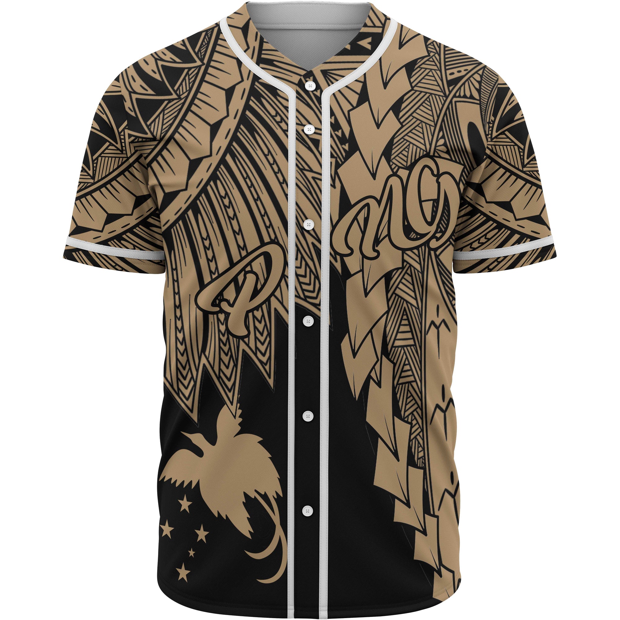 Papua New Guinea Polynesian Baseball Shirt - Tribal Wave Tattoo Gold Unisex Gold - Polynesian Pride