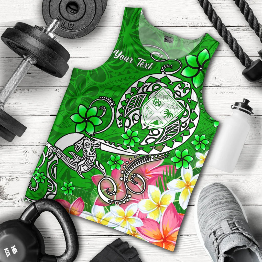 Fiji Custom Personalised Men's Tank Top - Turtle Plumeria (Green) Green - Polynesian Pride