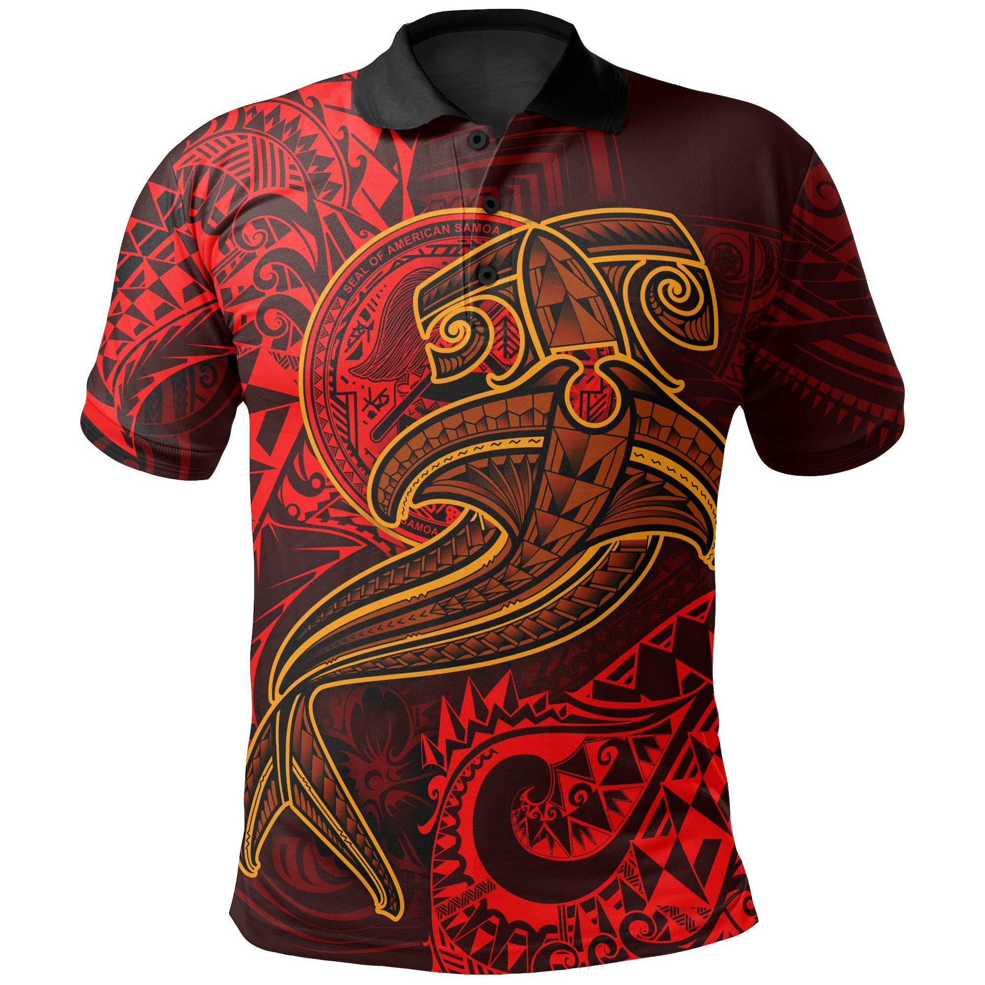 American Samoa Polo Shirt Red Shark Polynesian Tattoo Unisex Red - Polynesian Pride