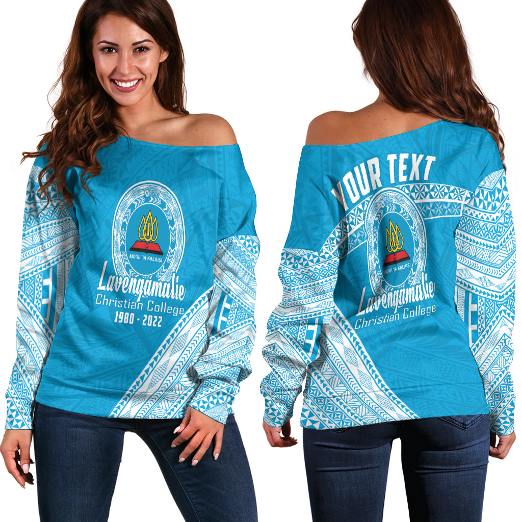 (Custom Personalised) Lavengamalie College Tonga Off Shoulder Sweater Happy 42nd Anniversary LT13 Blue - Polynesian Pride