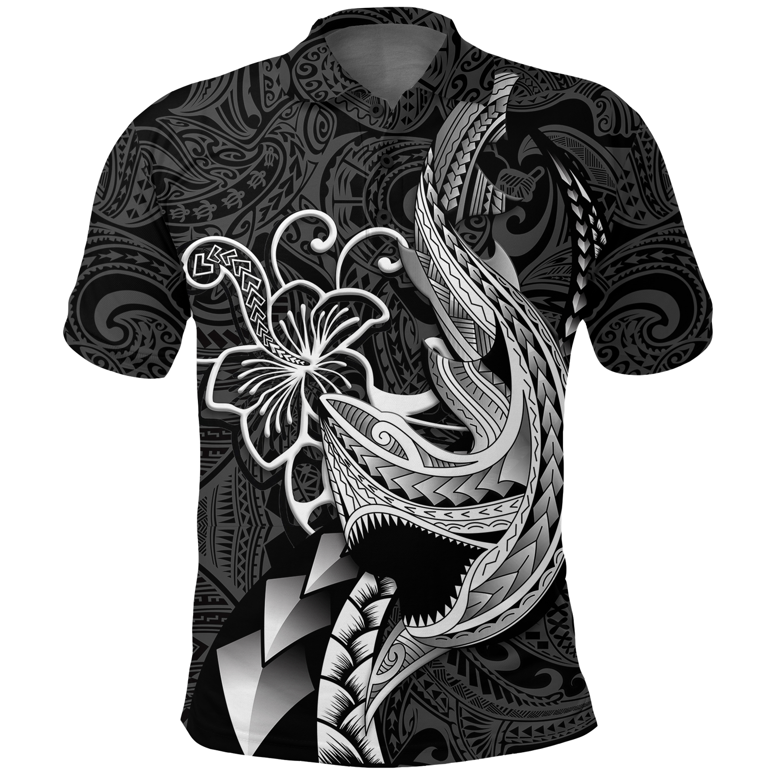 Polynesian Shark Tattoo Hawaii Tribal Polo Shirt LT12 Unisex Black - Polynesian Pride