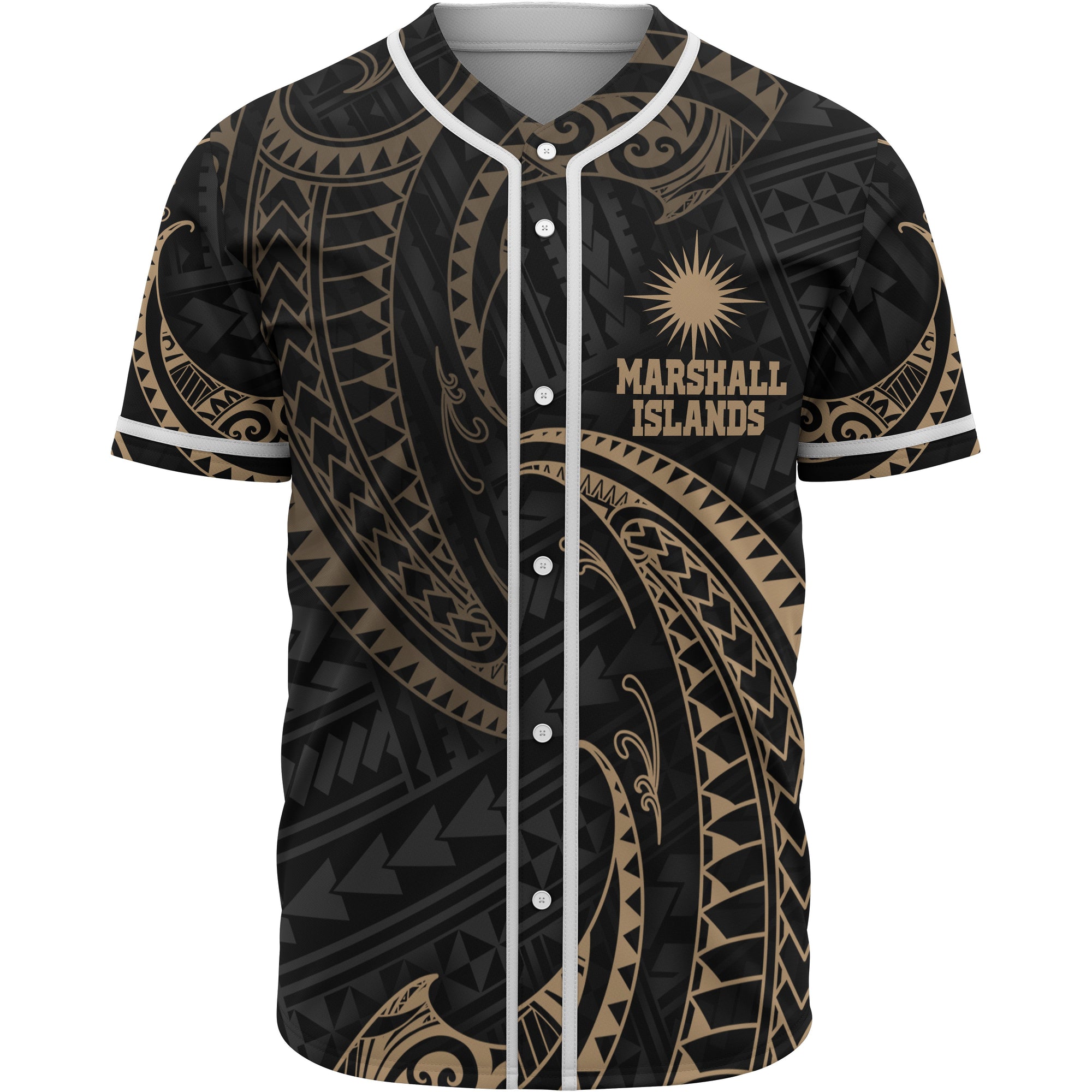 Marshall Islands Polynesian Baseball Shirt - Gold Tribal Wave Unisex Gold - Polynesian Pride