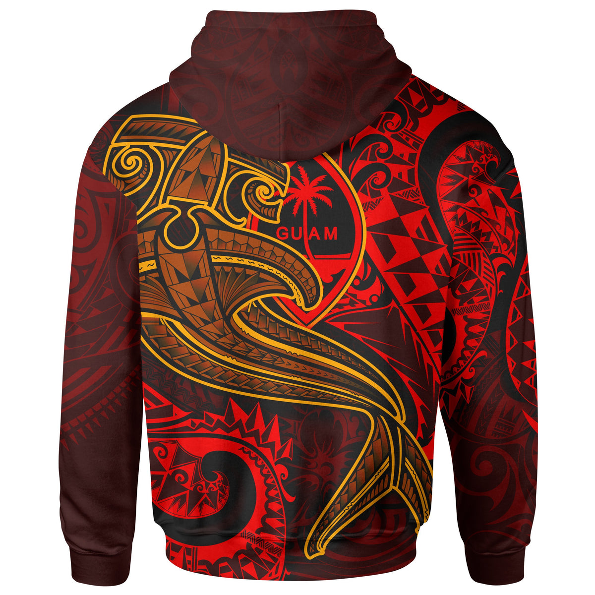 Guam Polynesian Hoodie Red Shark Polynesian Tattoo - Polynesian Pride