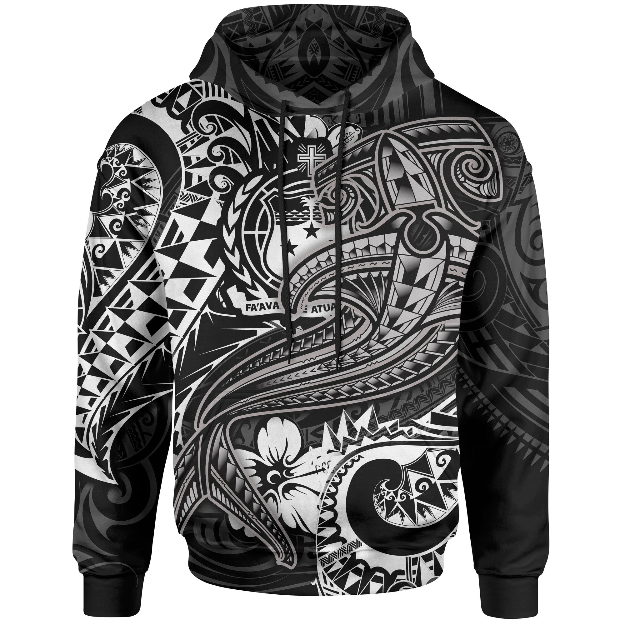 Samoa Hoodie White Shark Polynesian Tattoo Unisex White - Polynesian Pride