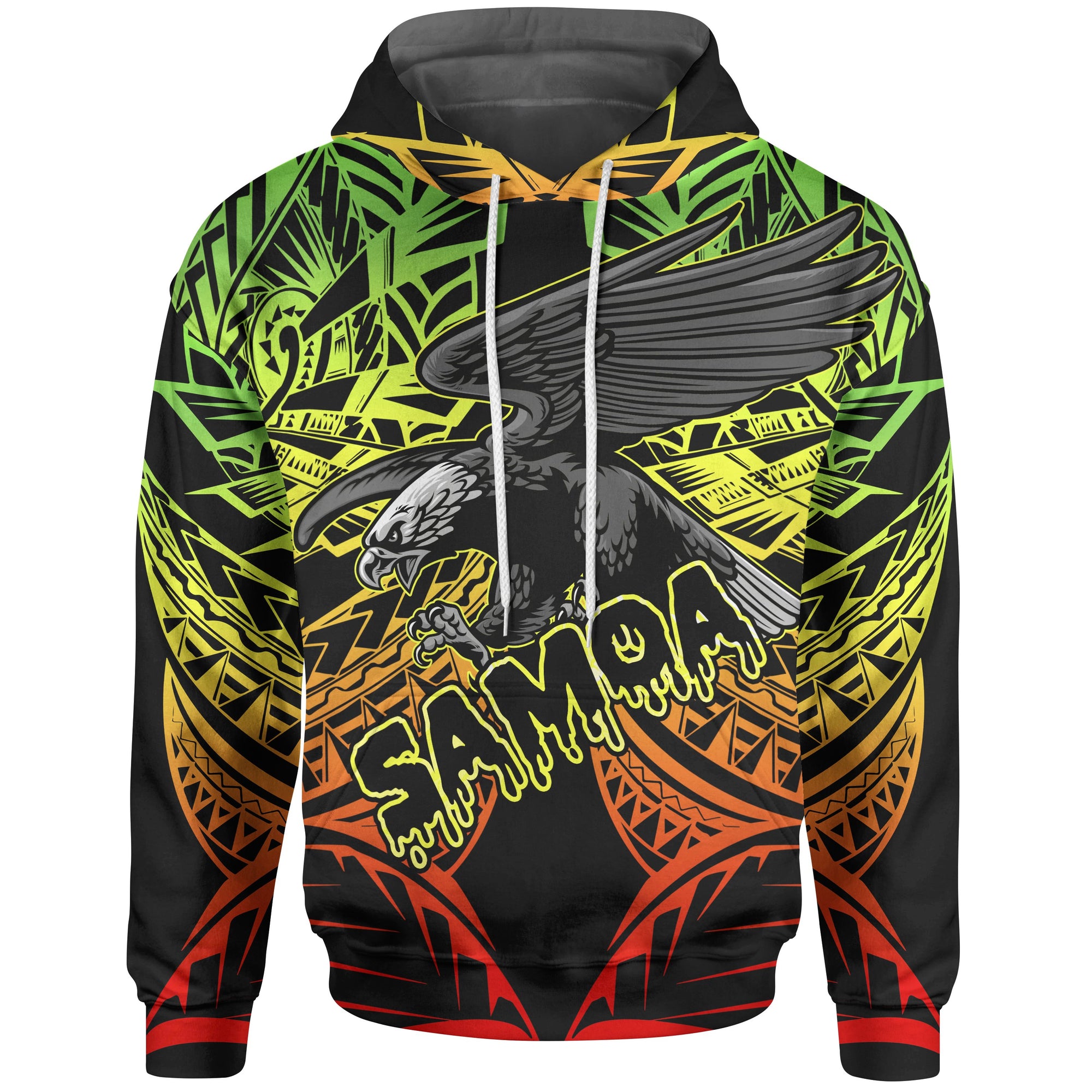 Samoa Polynesian ll Over Hoodie Eagle Tribal Pattern Reggae Unisex Reggae - Polynesian Pride