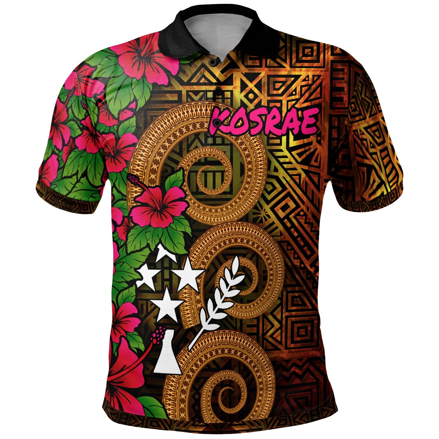 Kosrae Micronesia Polynesian Polo Shirt Hibiscus Vintage Unisex Orange - Polynesian Pride