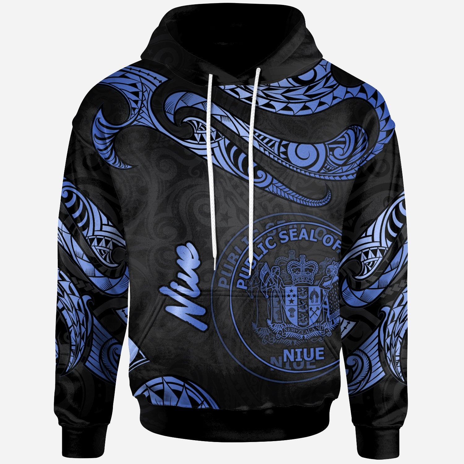 Niue Hoodie Polynesian Tattoo Blue Version Unisex Blue - Polynesian Pride