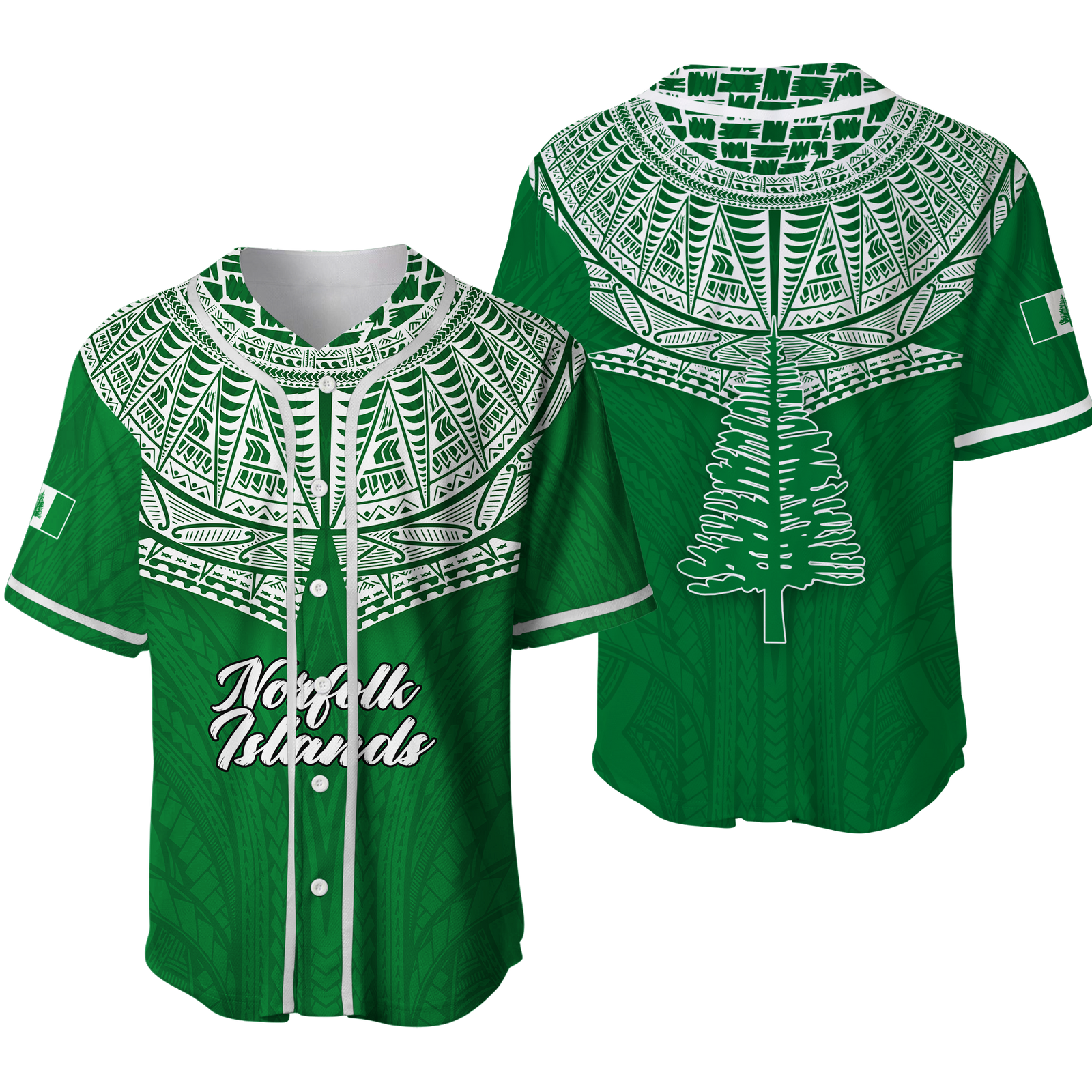 Norfolk Islands Pine Tree Baseball Jersey - LT12 Green - Polynesian Pride