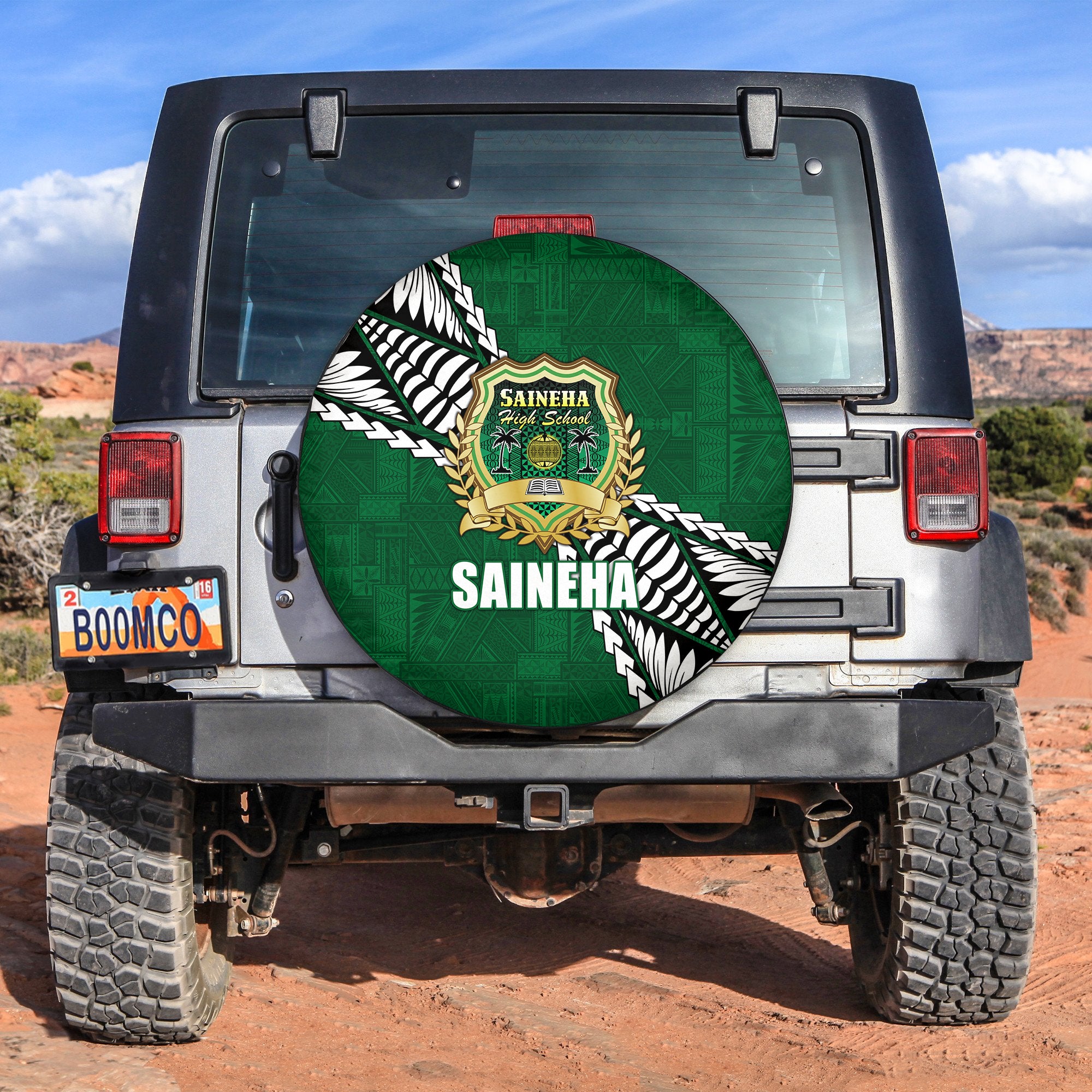 Tonga Saineha High School Tongan Patterns Spare Tire Cover - LT12 Green - Polynesian Pride