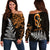 Leo Zodiac Style Maori Off Shoulder Sweater Orange Lion LT13 Black - Polynesian Pride