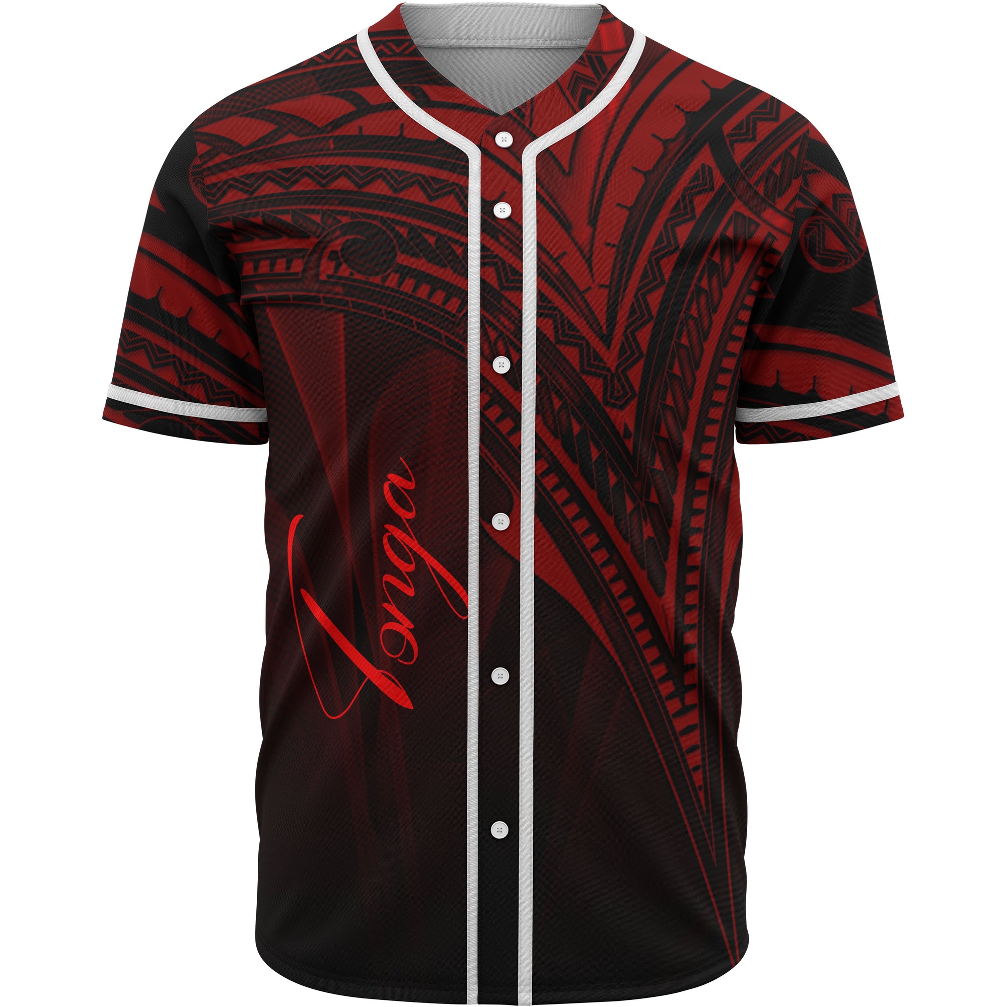 Tonga Baseball Shirt - Red Color Cross Style Unisex Black - Polynesian Pride