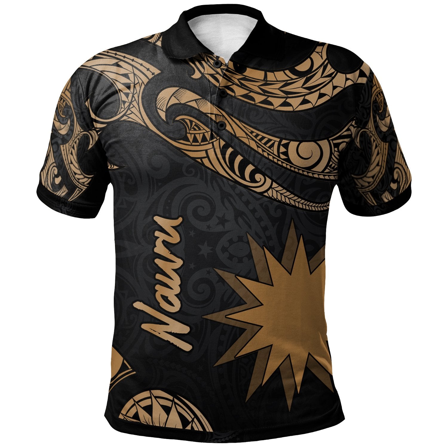 Nauru Polo Shirt Polynesian Tattoo Gold Version Unisex Gold - Polynesian Pride