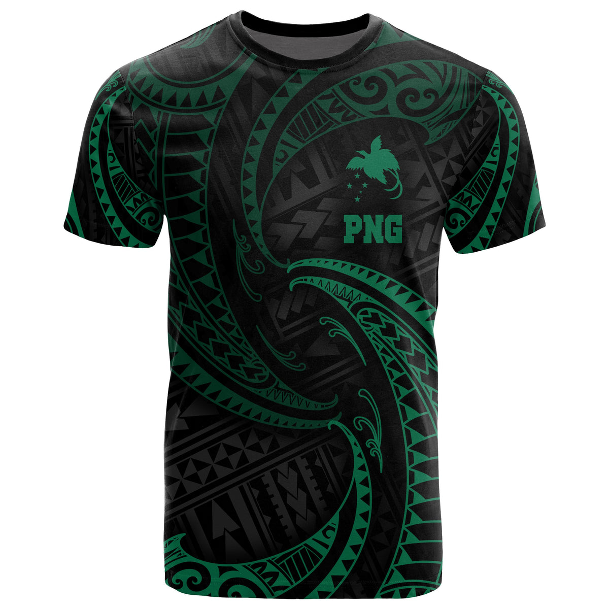 Papua New Guinea Polynesian All Over T Shirt Green Tribal Wave Unisex Green - Polynesian Pride
