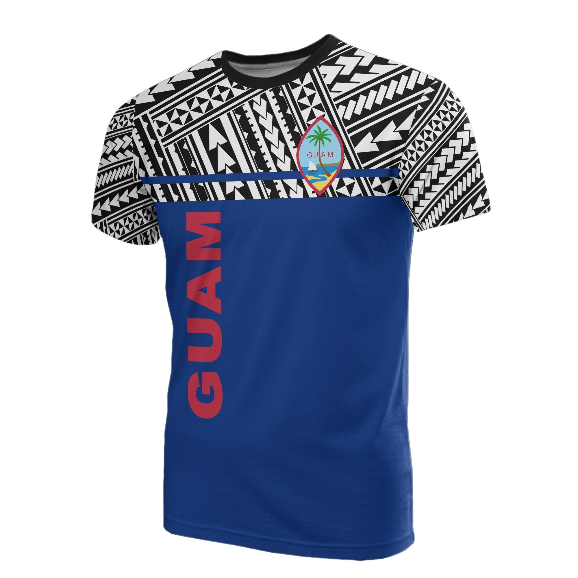 Guam All Over T Shirt Guam Coat of Arms Polynesian Horizontal Style Unisex Blue - Polynesian Pride