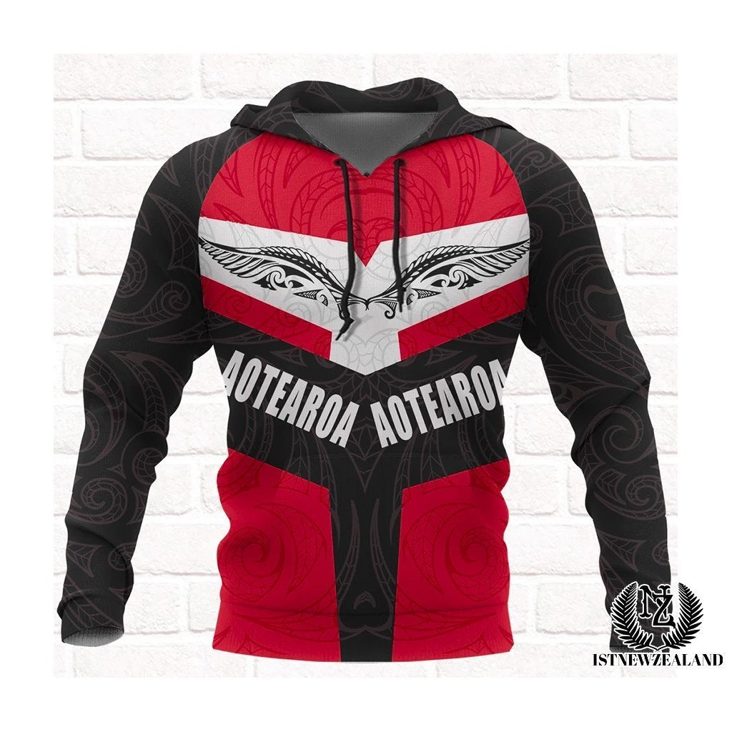 Aotearoa Maori Silver Fern Hoodie Unisex Red - Polynesian Pride