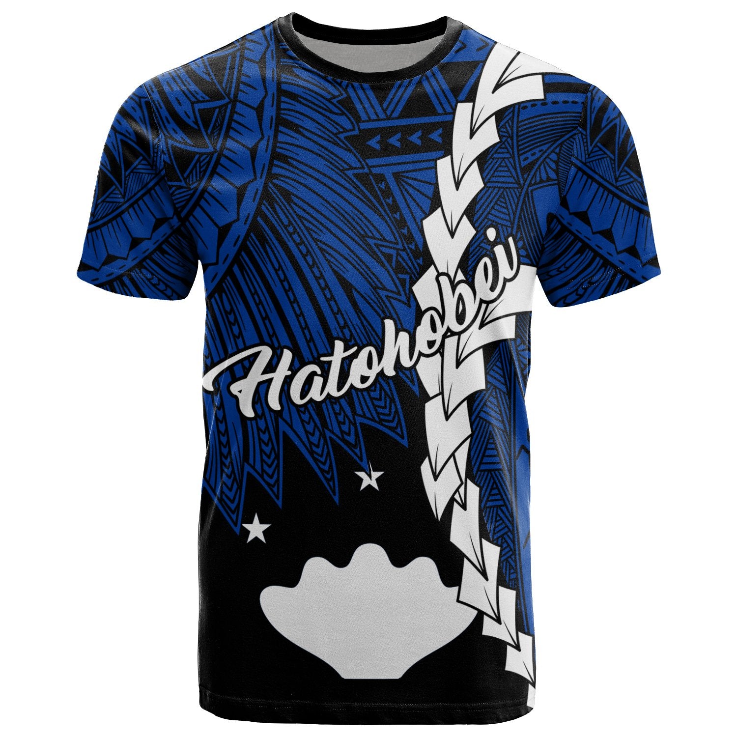 Palau Hatohobei Polynesian T Shirt Tribal Wave Tattoo Unisex Blue - Polynesian Pride