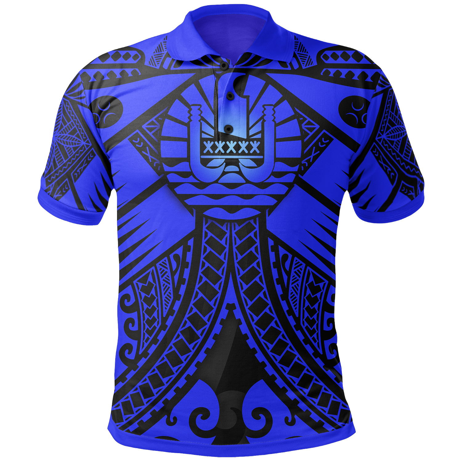 Tahiti Polo Shirt Blue Seal with Polynesian Tattoo Unisex Blue - Polynesian Pride