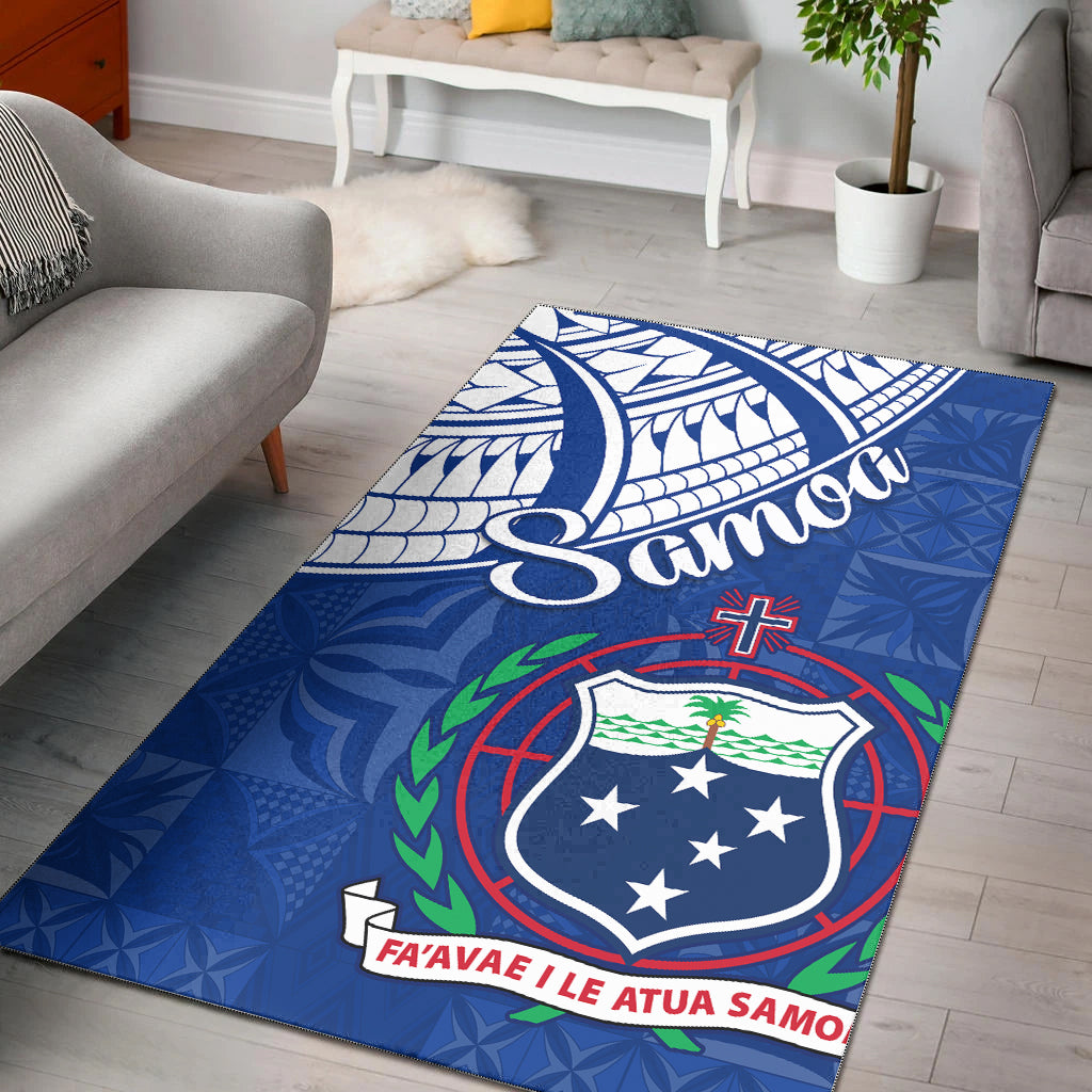 Samoa Siapo Area Rug Sporty Mix Barkcloth Panel LT13 Blue - Polynesian Pride