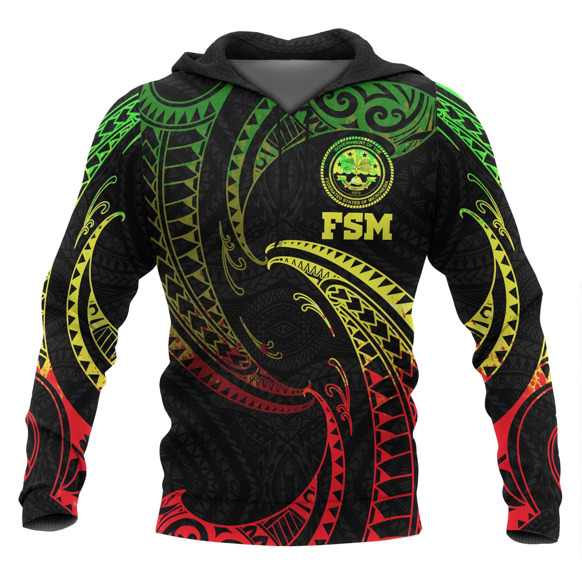 Federated States of Micronesia ll Over Hoodie Reggae Tribal Wave Unisex Reggae - Polynesian Pride