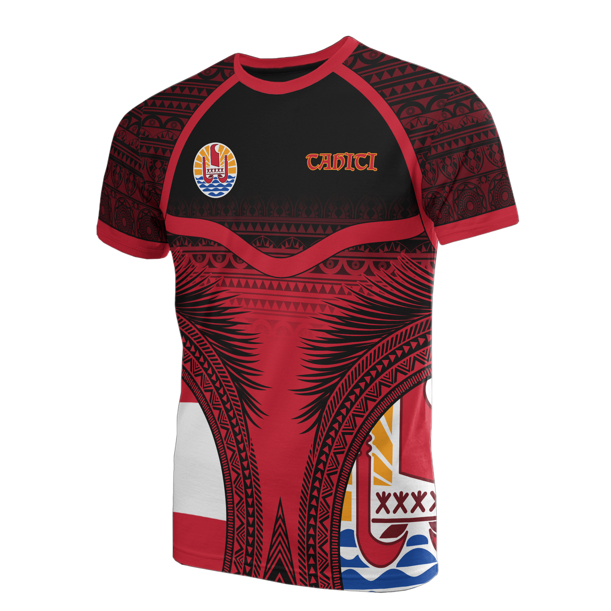 Tahiti T Shirt Tahiti Flag Coconut Leaves Unisex Red - Polynesian Pride