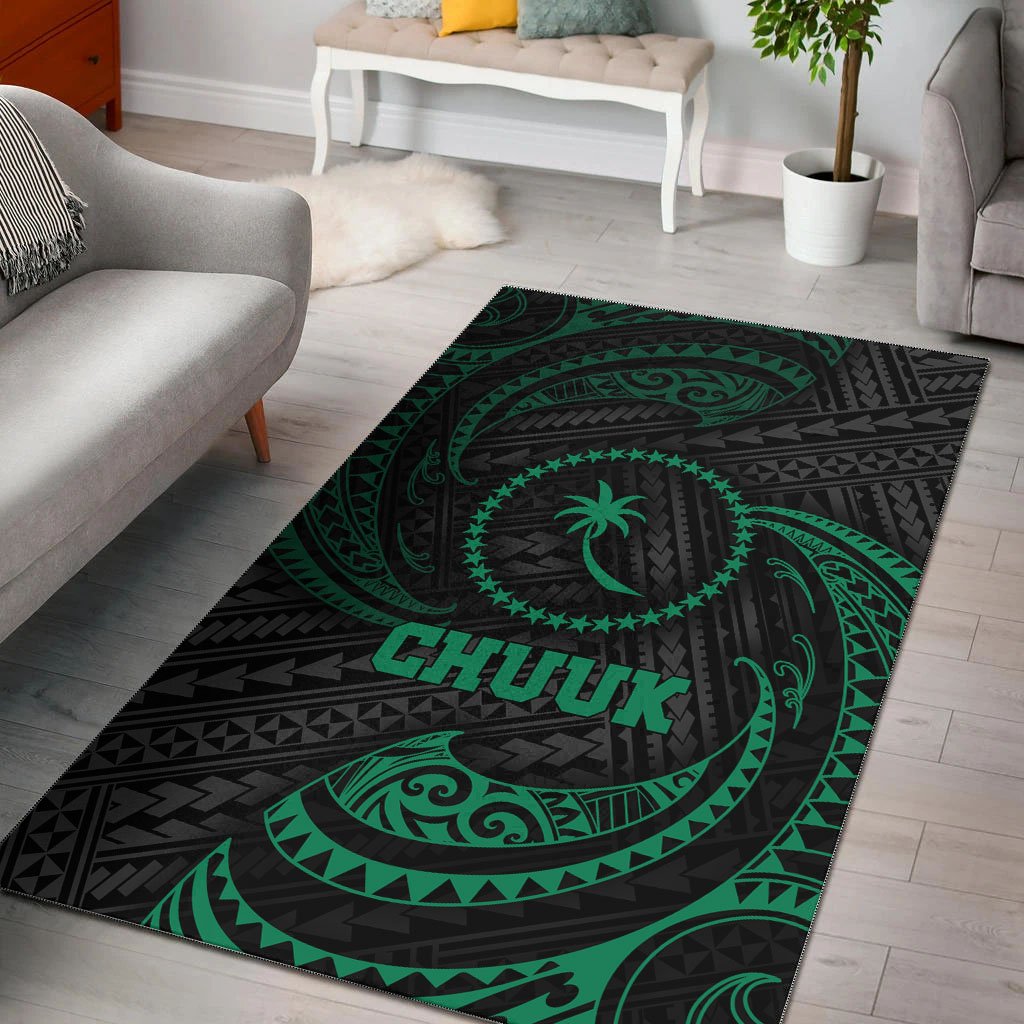 Chuuk Polynesian Area Rug - Green Tribal Wave Green - Polynesian Pride