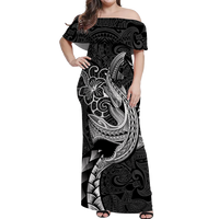Polynesian Shark Tattoo Hawaii Tribal Off Shoulder Long Dress - LT12 Long Dress Black - Polynesian Pride