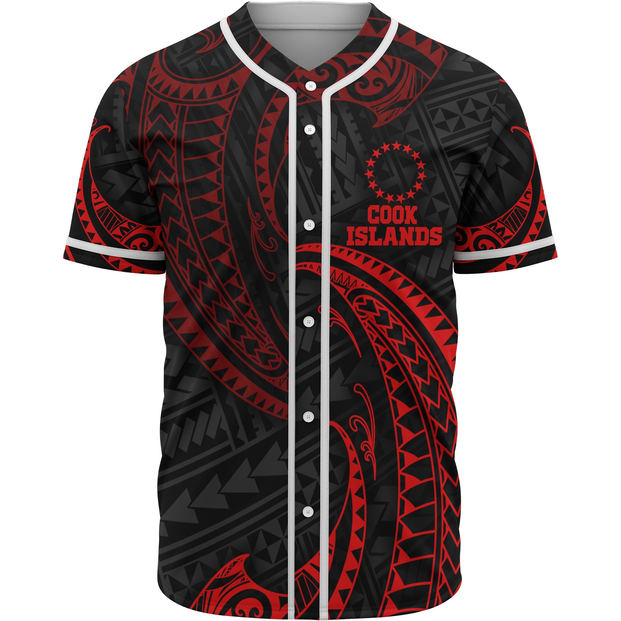 Cook Islands Polynesian Baseball Shirt - Red Tribal Wave Unisex Red - Polynesian Pride