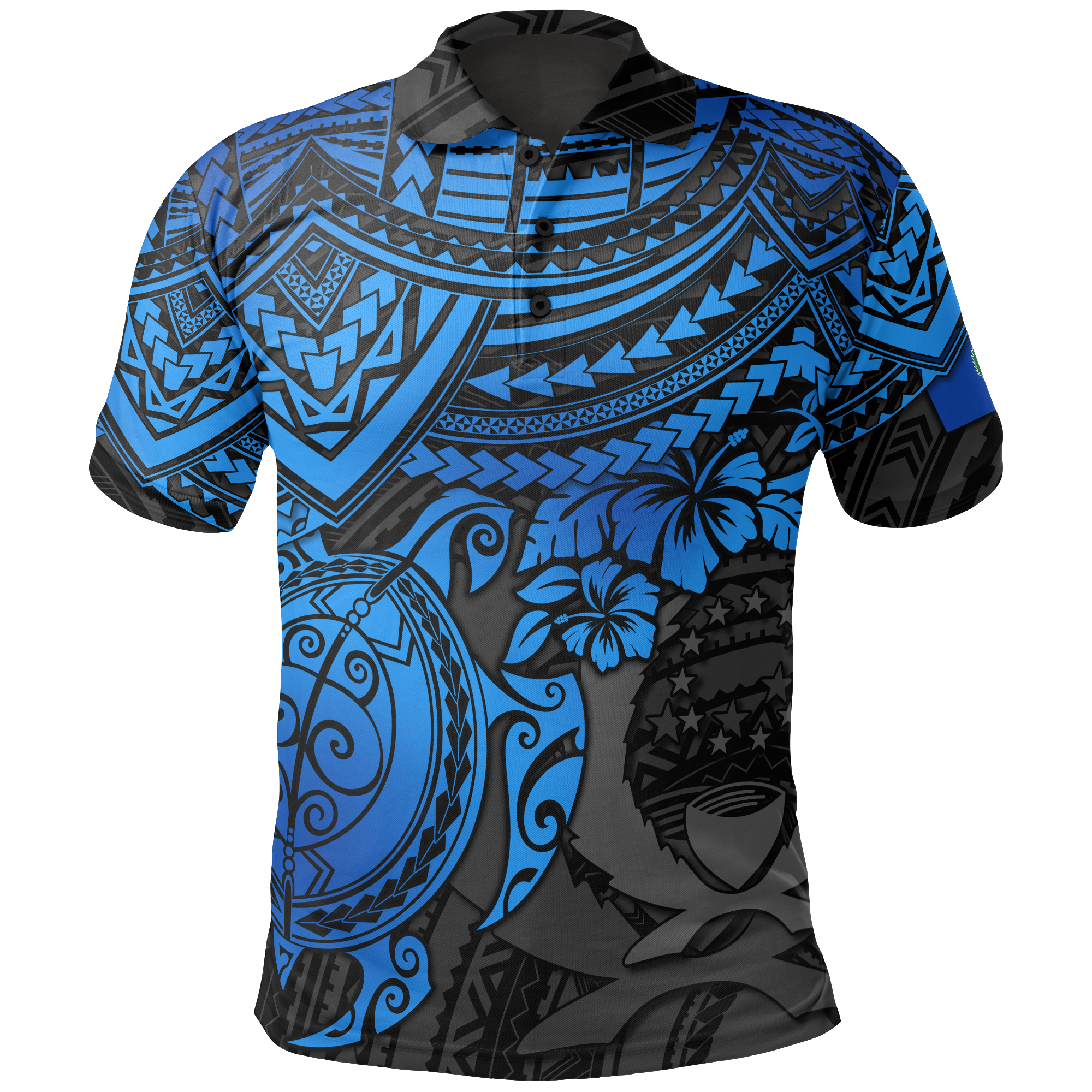 Pohnpei Polo Shirt Pohnpei Flag Blue Turtle Hibiscus Unisex BLUE - Polynesian Pride