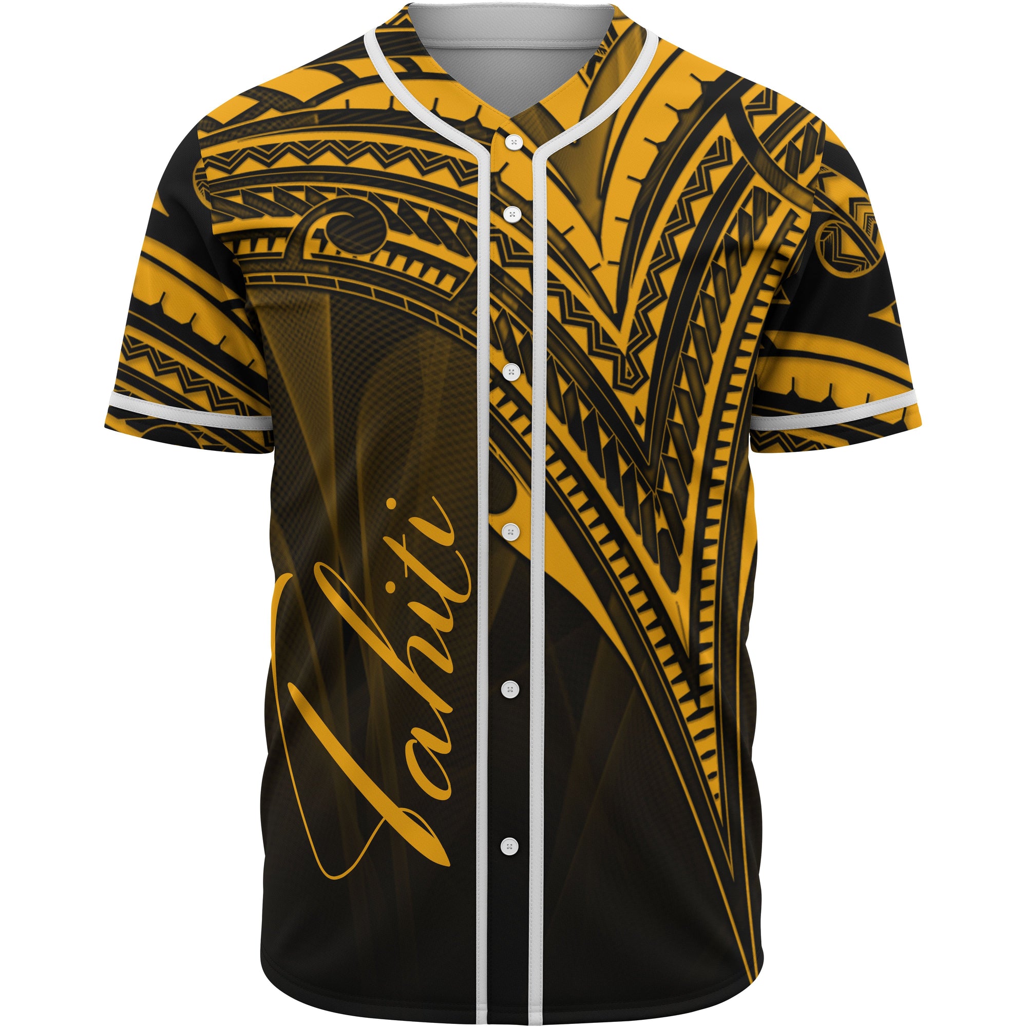 Tahiti Baseball Shirt - Gold Color Cross Style Unisex Black - Polynesian Pride