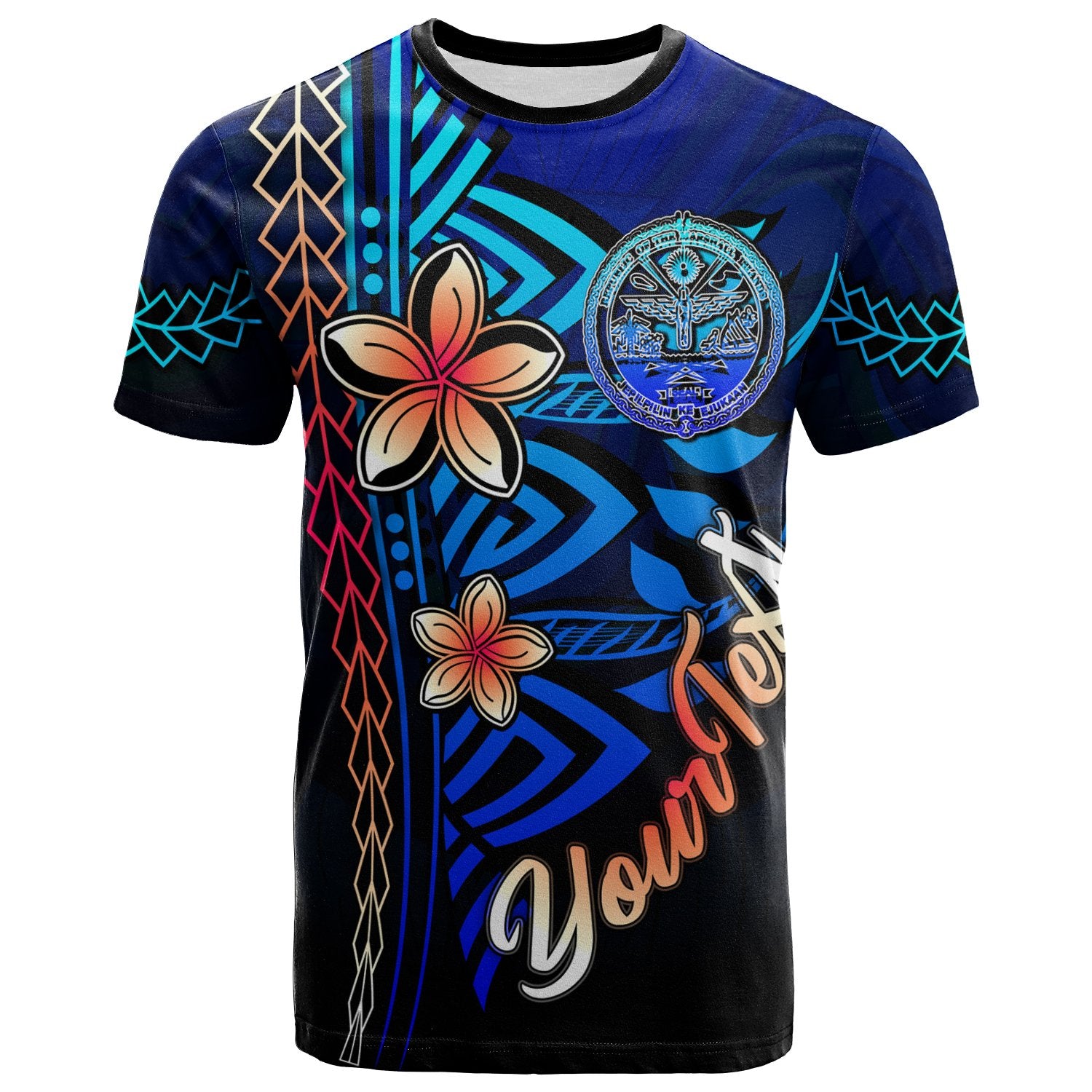 Marshall Islands Custom T Shirt Blue Vintage Tribal Mountain Crest Unisex Blue - Polynesian Pride