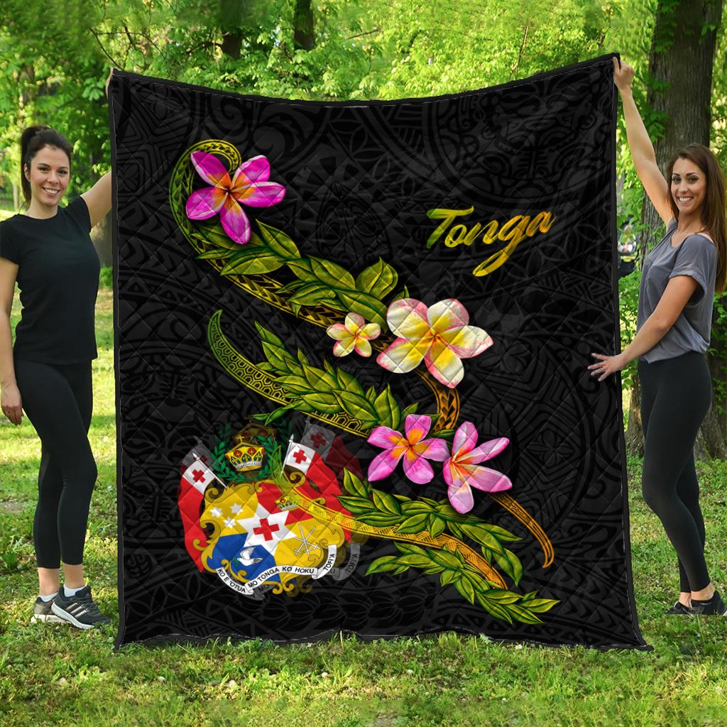 Tonga Polynesian Quilt - Plumeria Tribal Black - Polynesian Pride