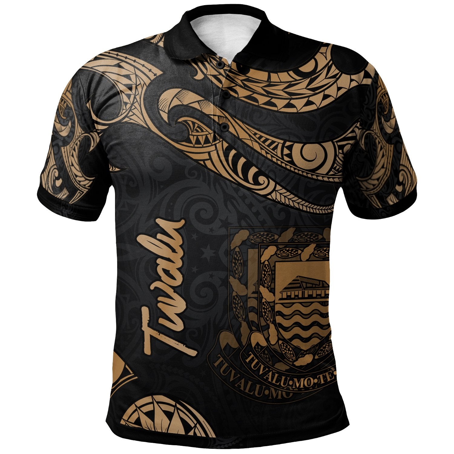 Tuvalu Polo Shirt Polynesian Tattoo Gold Version Unisex Gold - Polynesian Pride