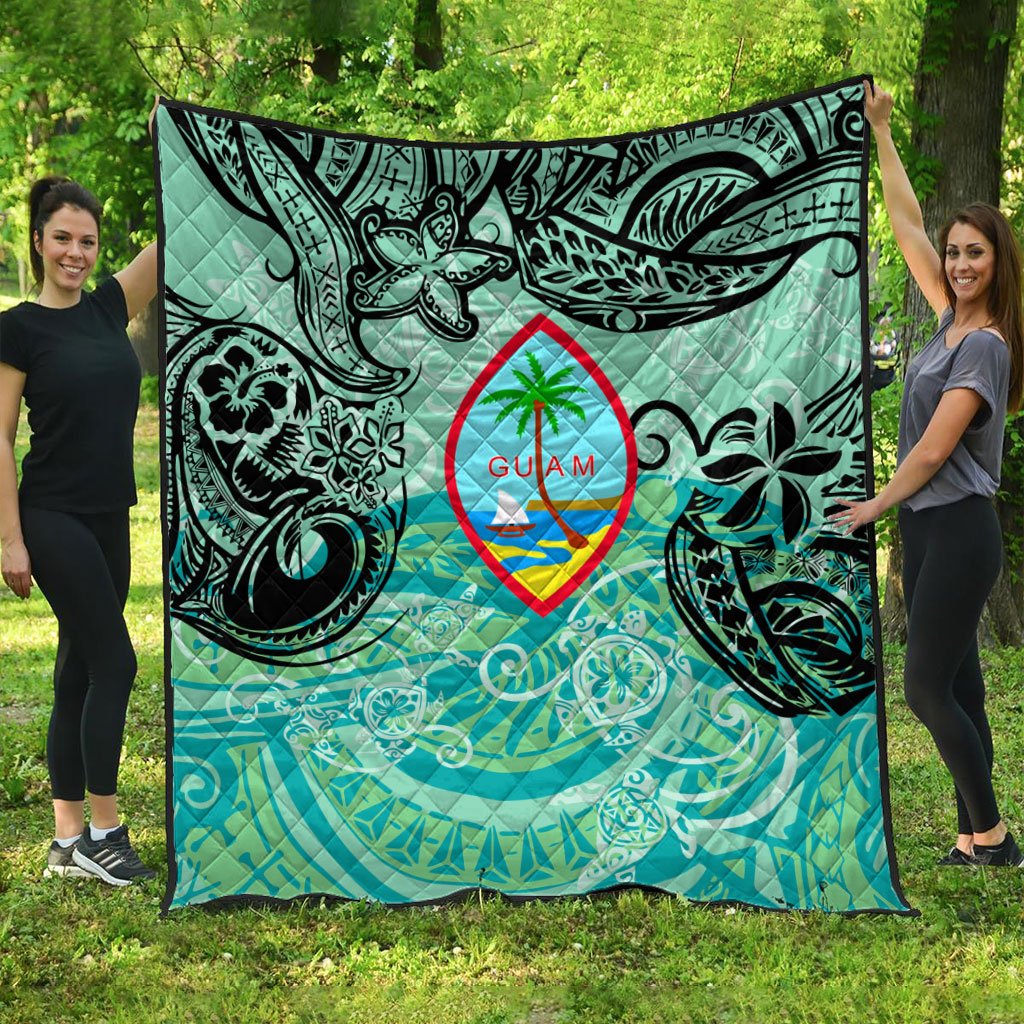 Guam Premium Quilt - Vintage Floral Pattern Green Color Green - Polynesian Pride