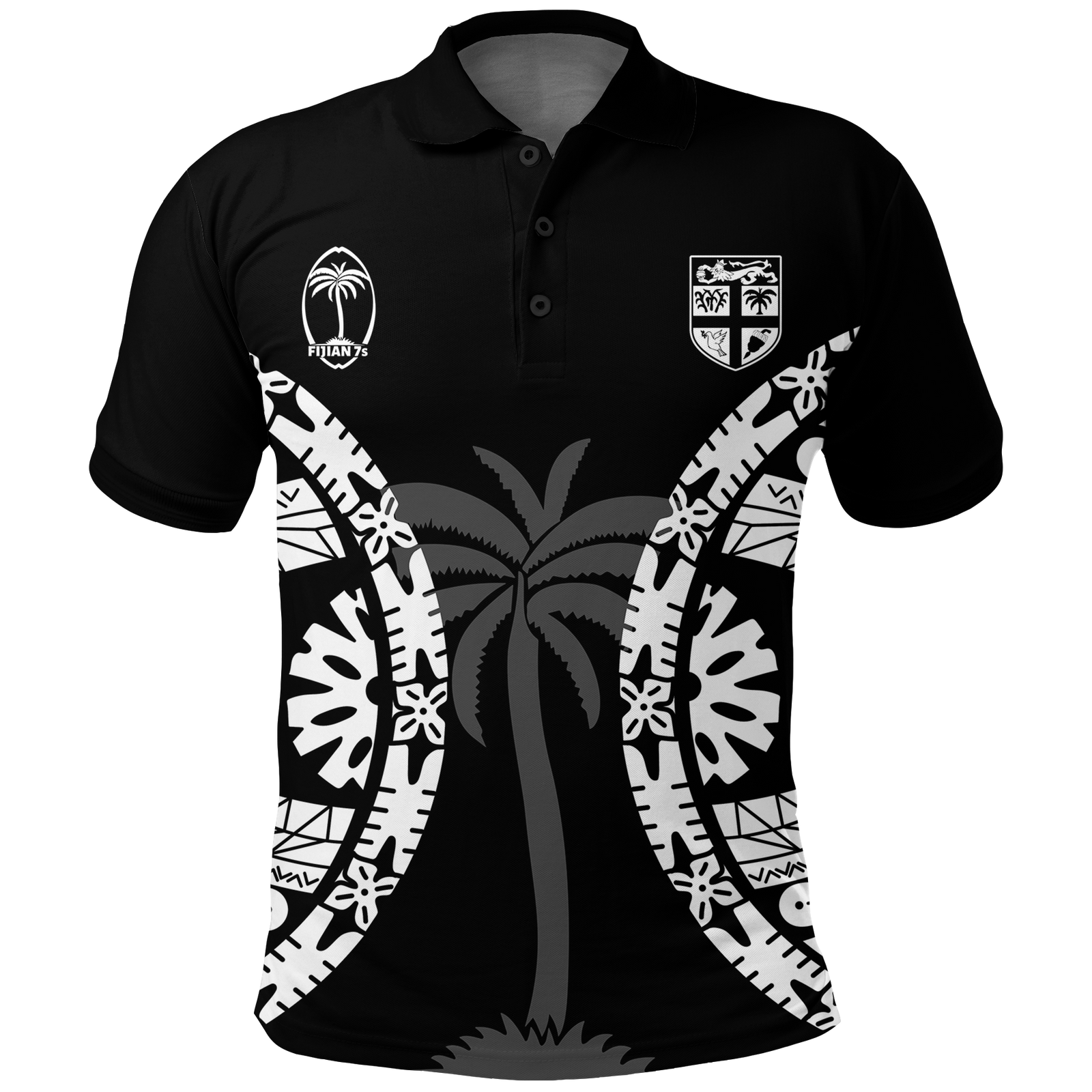 Custom Fiji Rugby Sevens Fijian Tapa Pattern Polo Shirt LT12 Unisex Black - Polynesian Pride