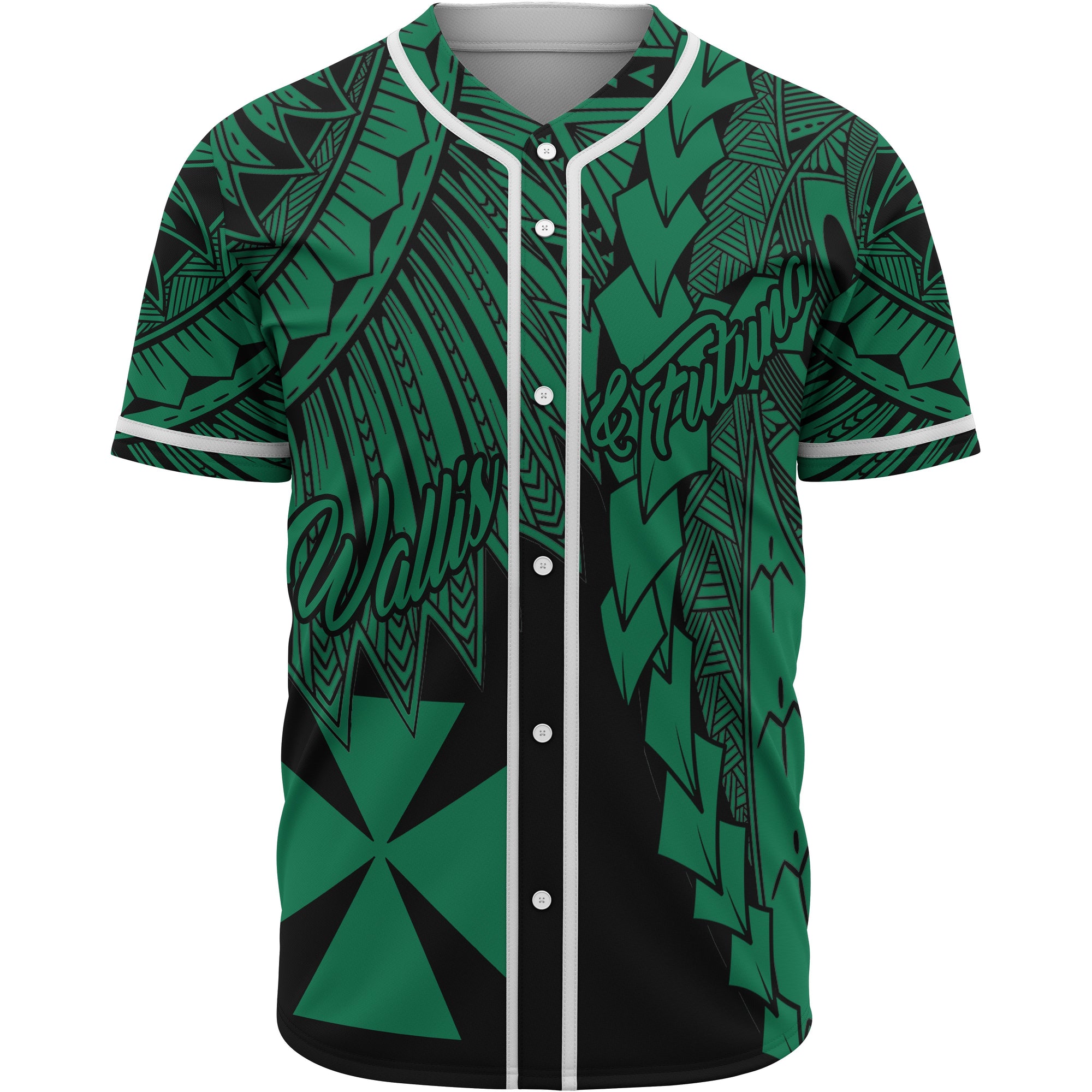 Wallis and Futuna Polynesian Baseball Shirt - Tribal Wave Tattoo Green Unisex Green - Polynesian Pride