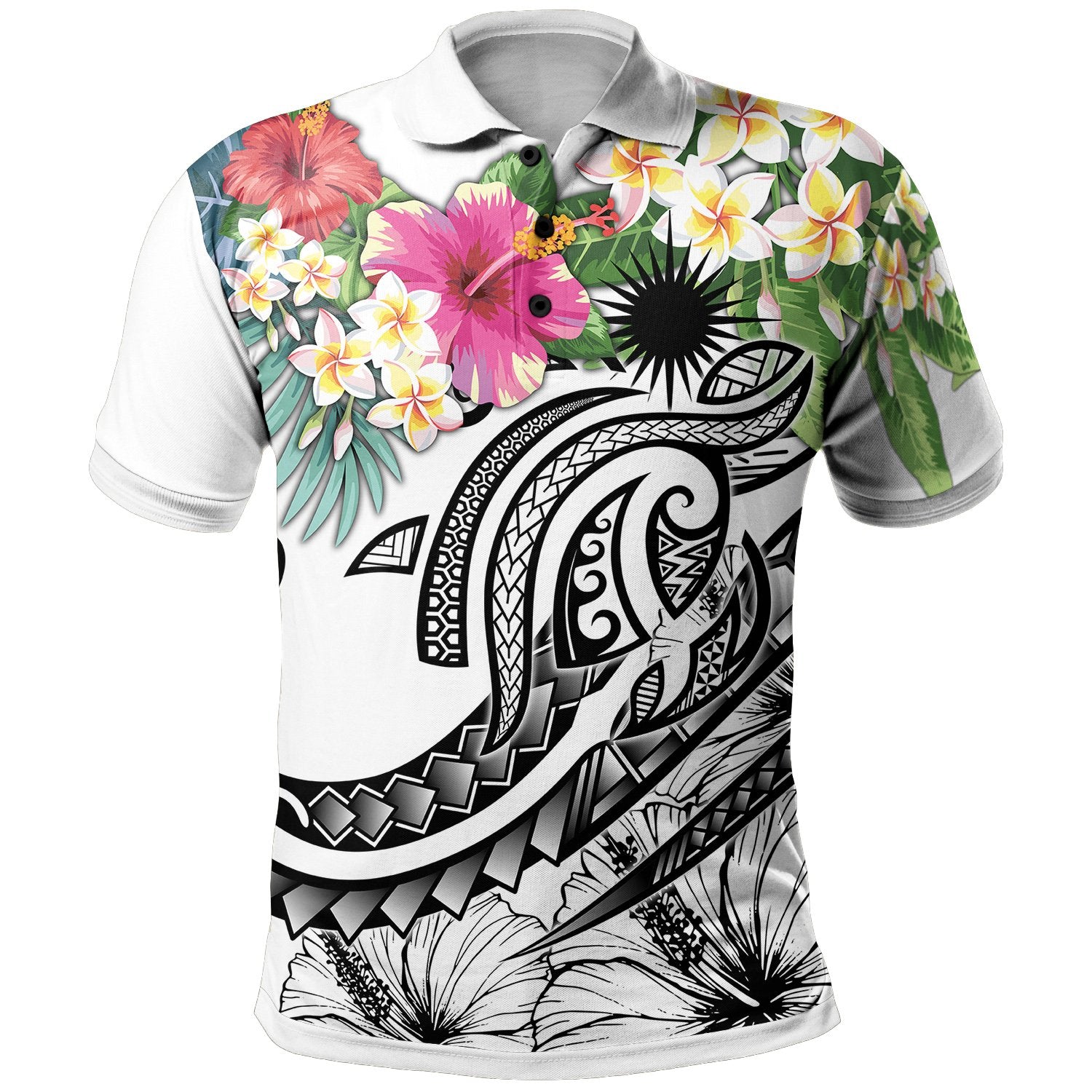 Marshall Islands Polynesian Polo Shirt Summer Plumeria (White) Unisex White - Polynesian Pride