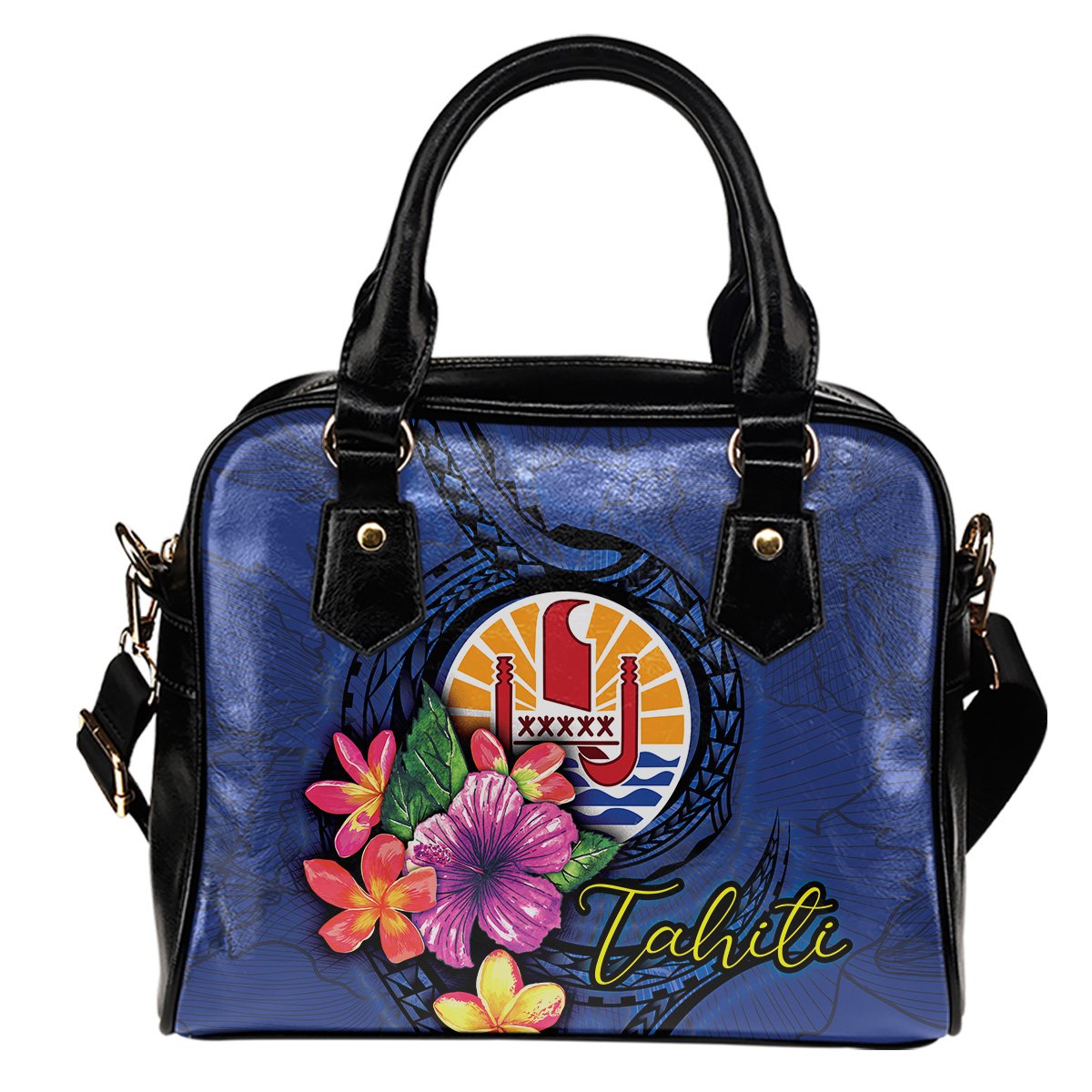 Tahiti Polynesian Shoulder Handbag - Floral With Seal Blue One Size Blue - Polynesian Pride